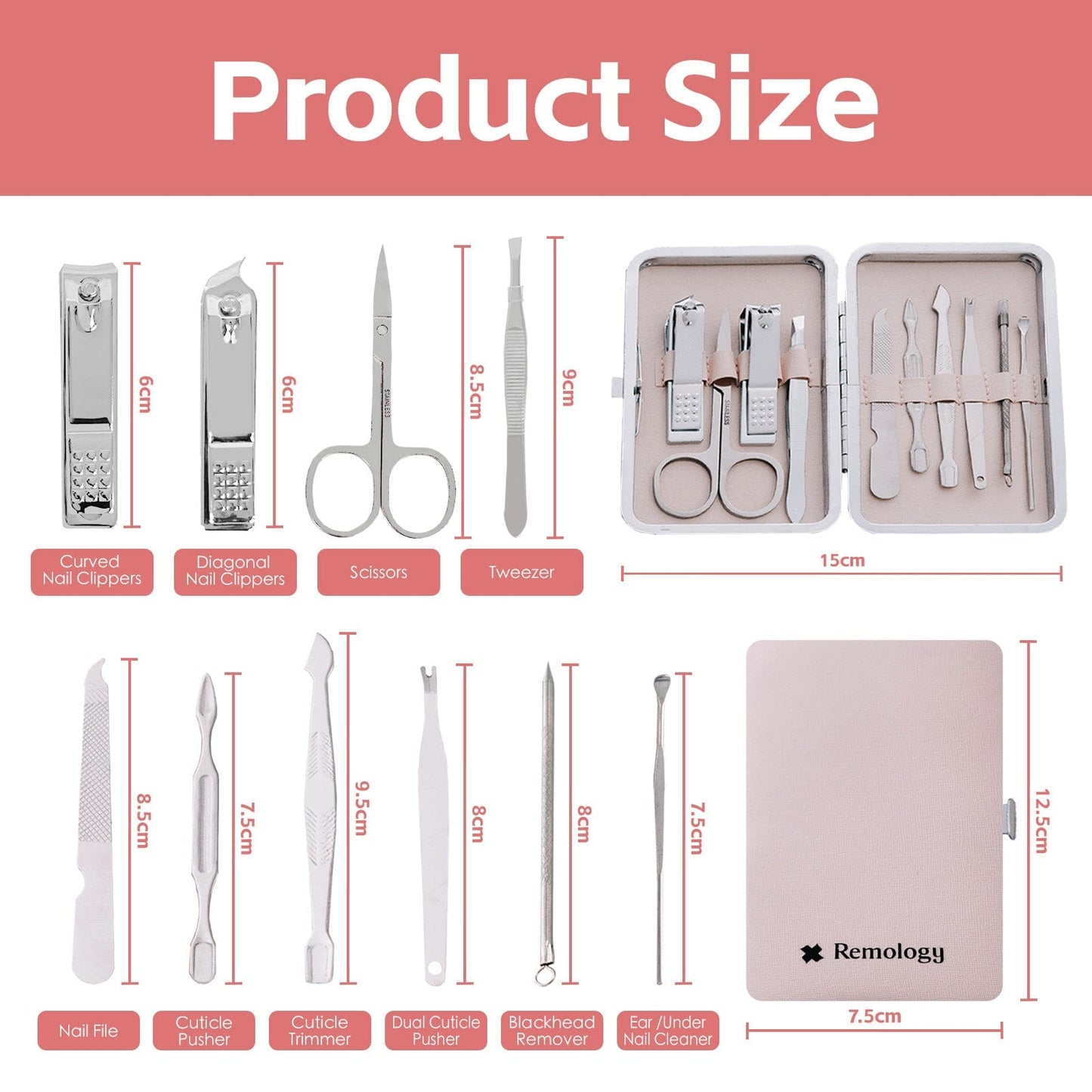 Remology personal care Remology Stainless Steel 10pc Manicure Set Silver