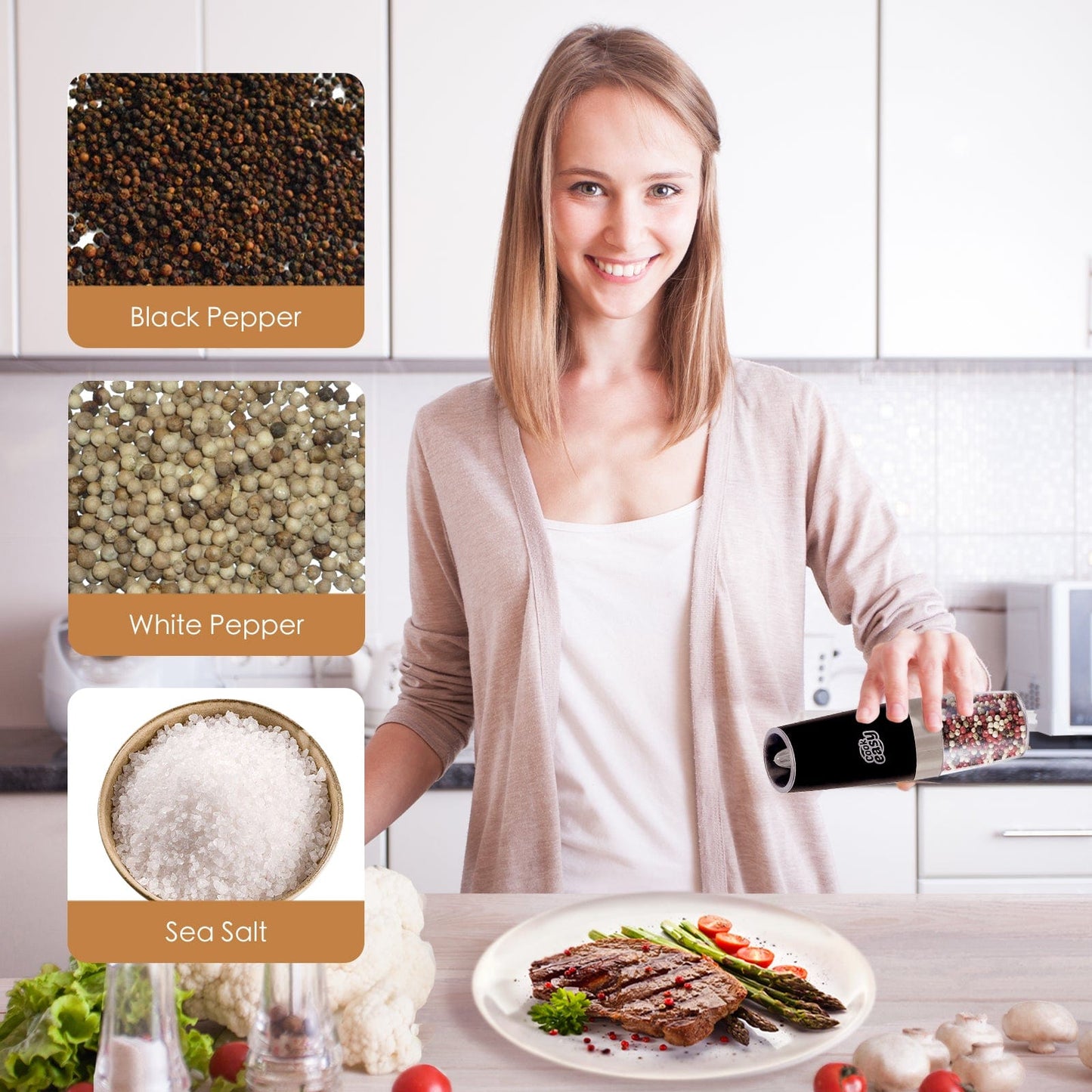 COOK EASY salt grinder 2 pk Gravity Sensor Electric Salt and Pepper Spice Grinder