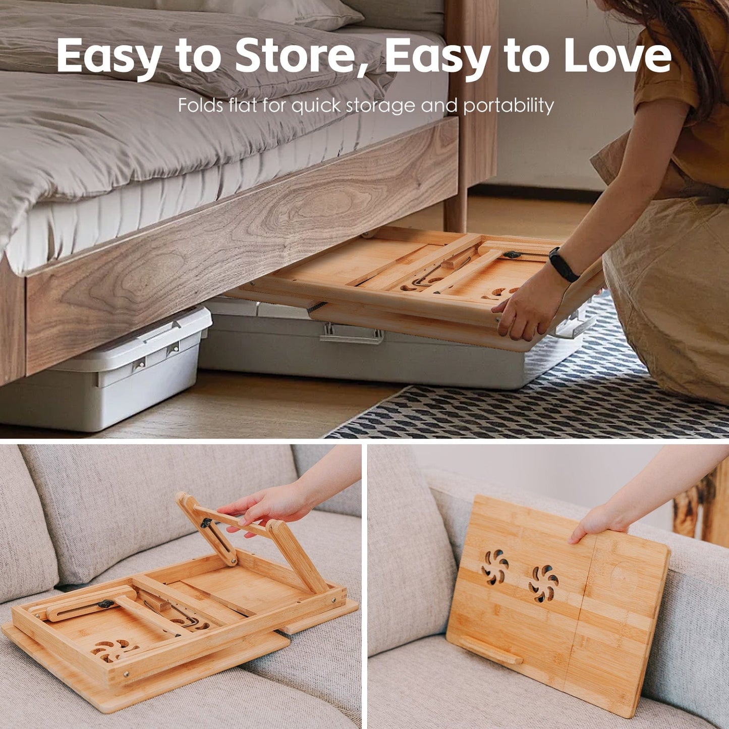 Living Today Homewares Foldable and Adjustable Bamboo Laptop Table, Bed Tray