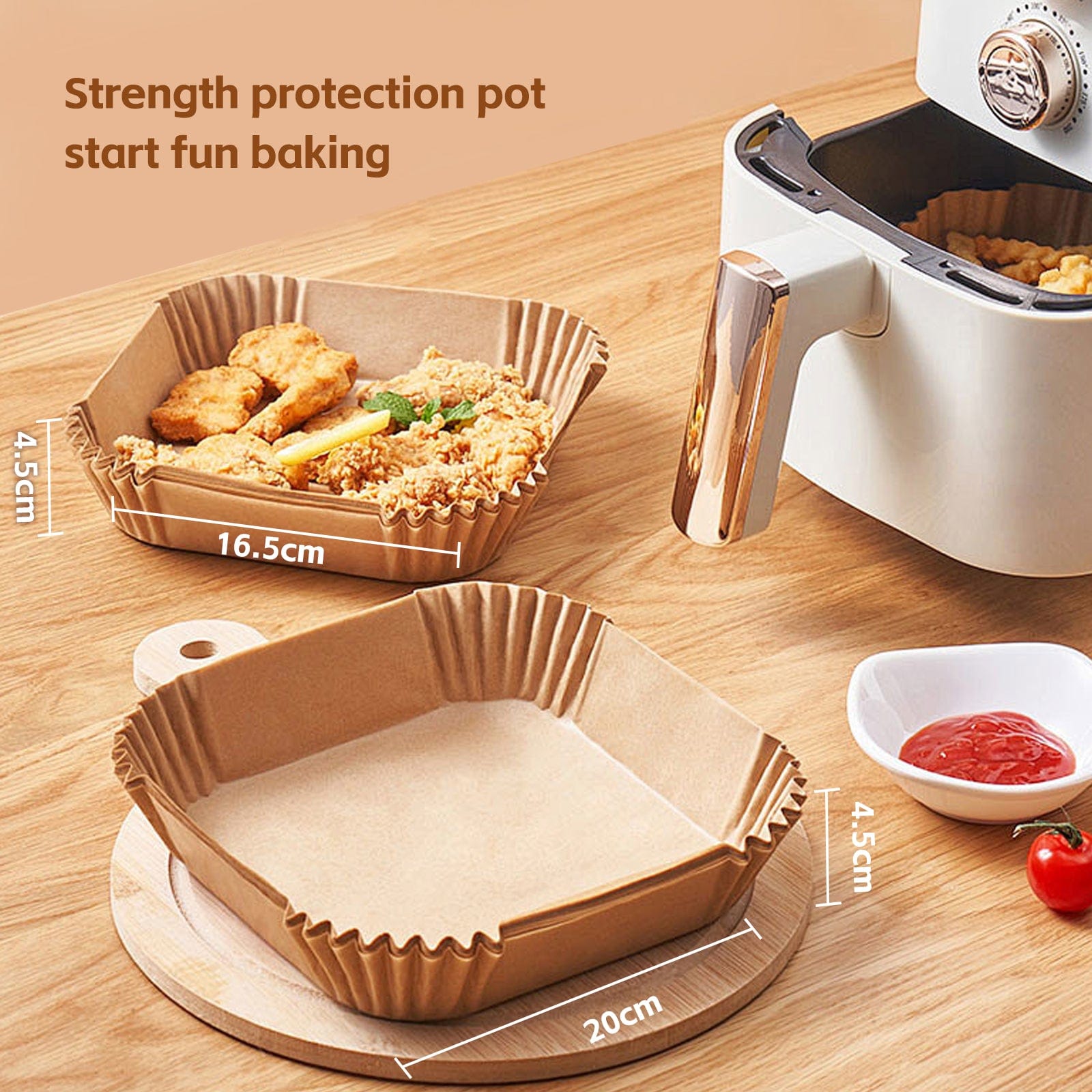 COOK EASY Air Fryer Liner 100 Pcs 20cm Square Disposable Unbleached Silicone Paper Dish Air-fryer Liner