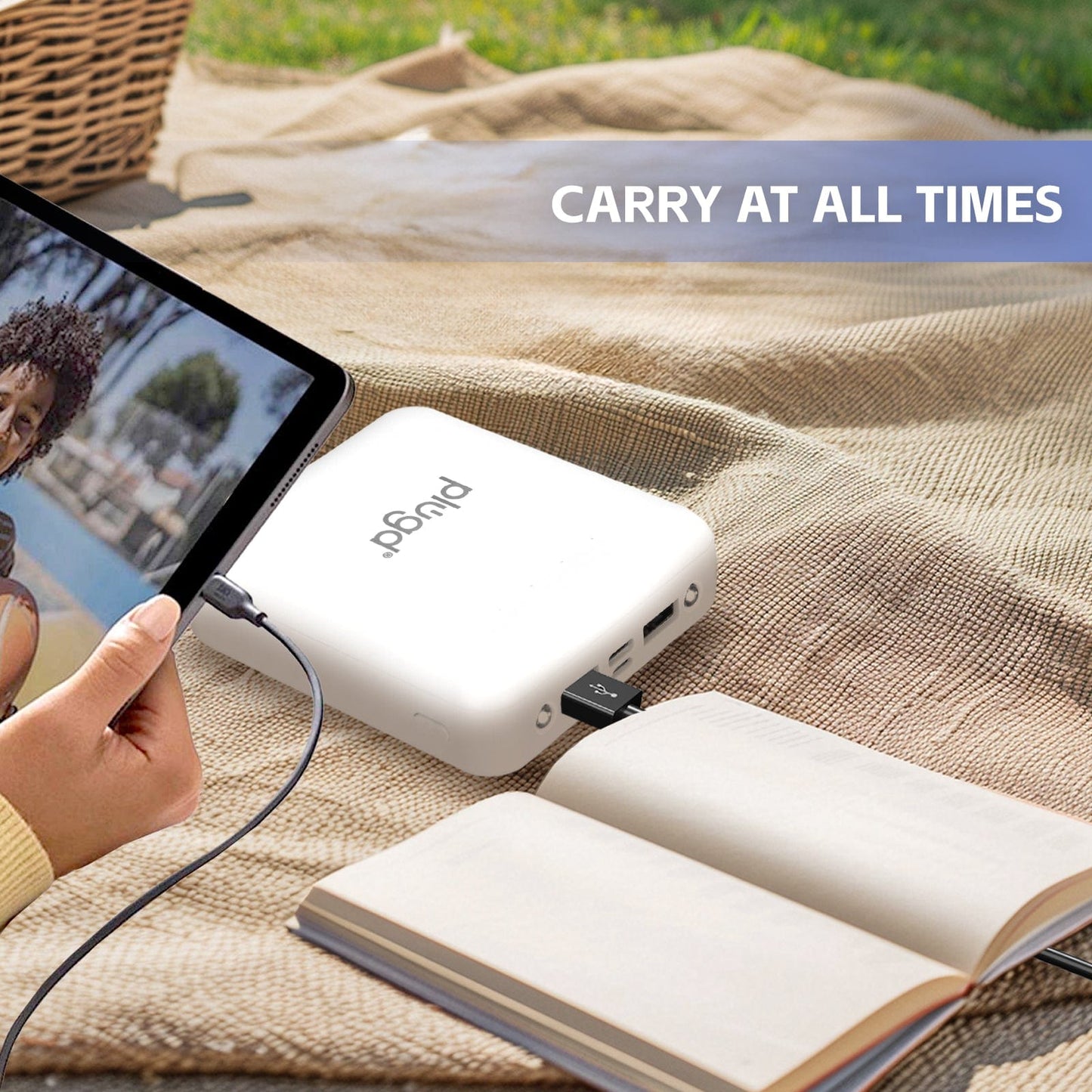 plugd power bank 5000mAh Fast Charge Power Bank with 4 Built-in Cables and LED Lights