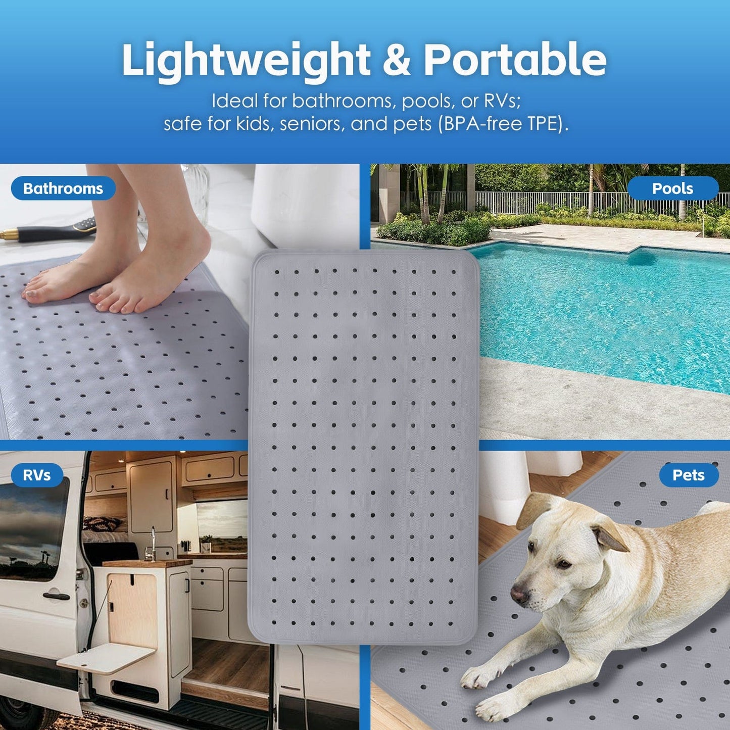 Living Today 2Pcs Anti-slip Grip Shower Mat 70x40 cm