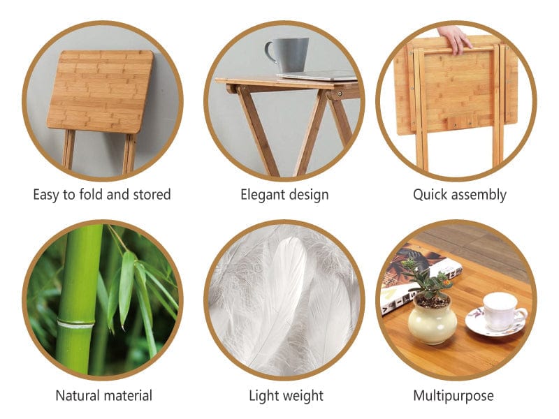 Living Today 2pc TV Dinner Tables - Bamboo Folding TV Tray & Snack Table