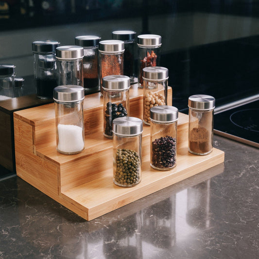 LIVINGTODAY 3 Tier Bamboo Spice Rack Countertop Kitchen Cabinet Organizer