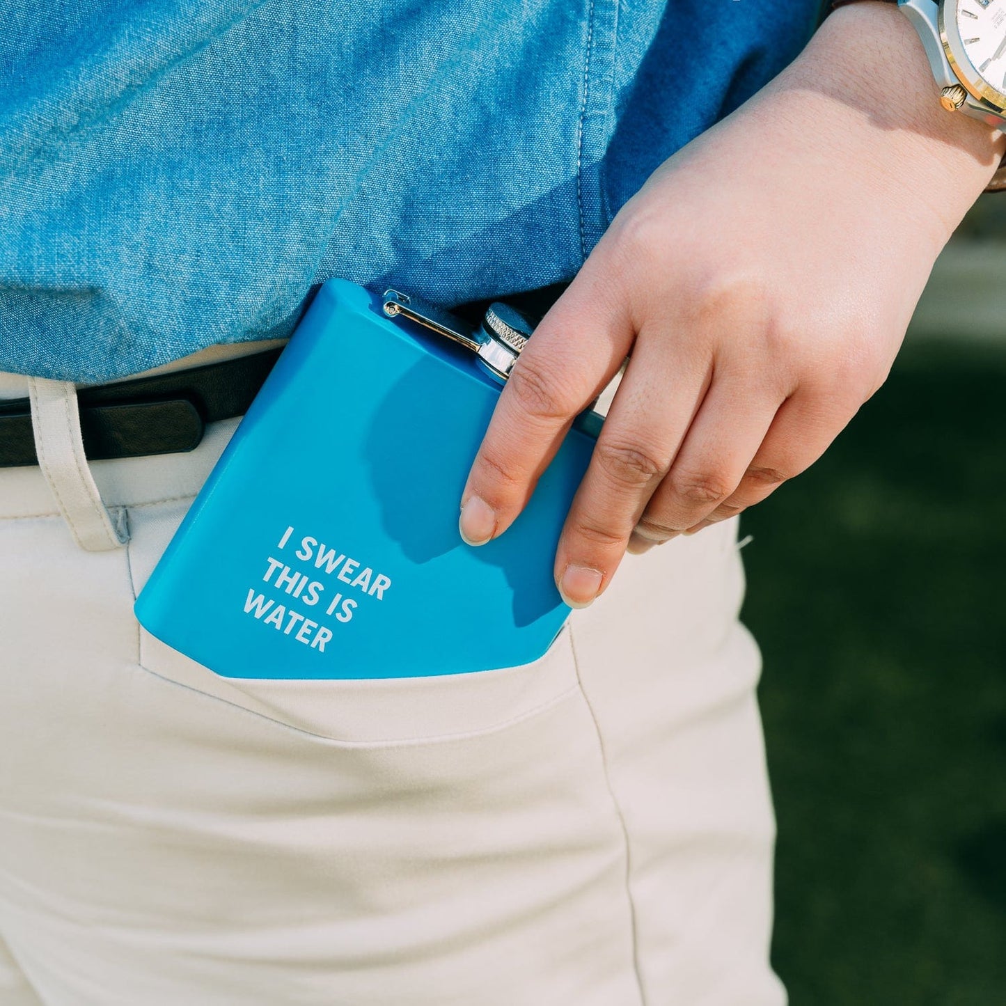 Lazy Dayz 175ml Stainless Steel Hip Flask w Funny Quotes-Blue