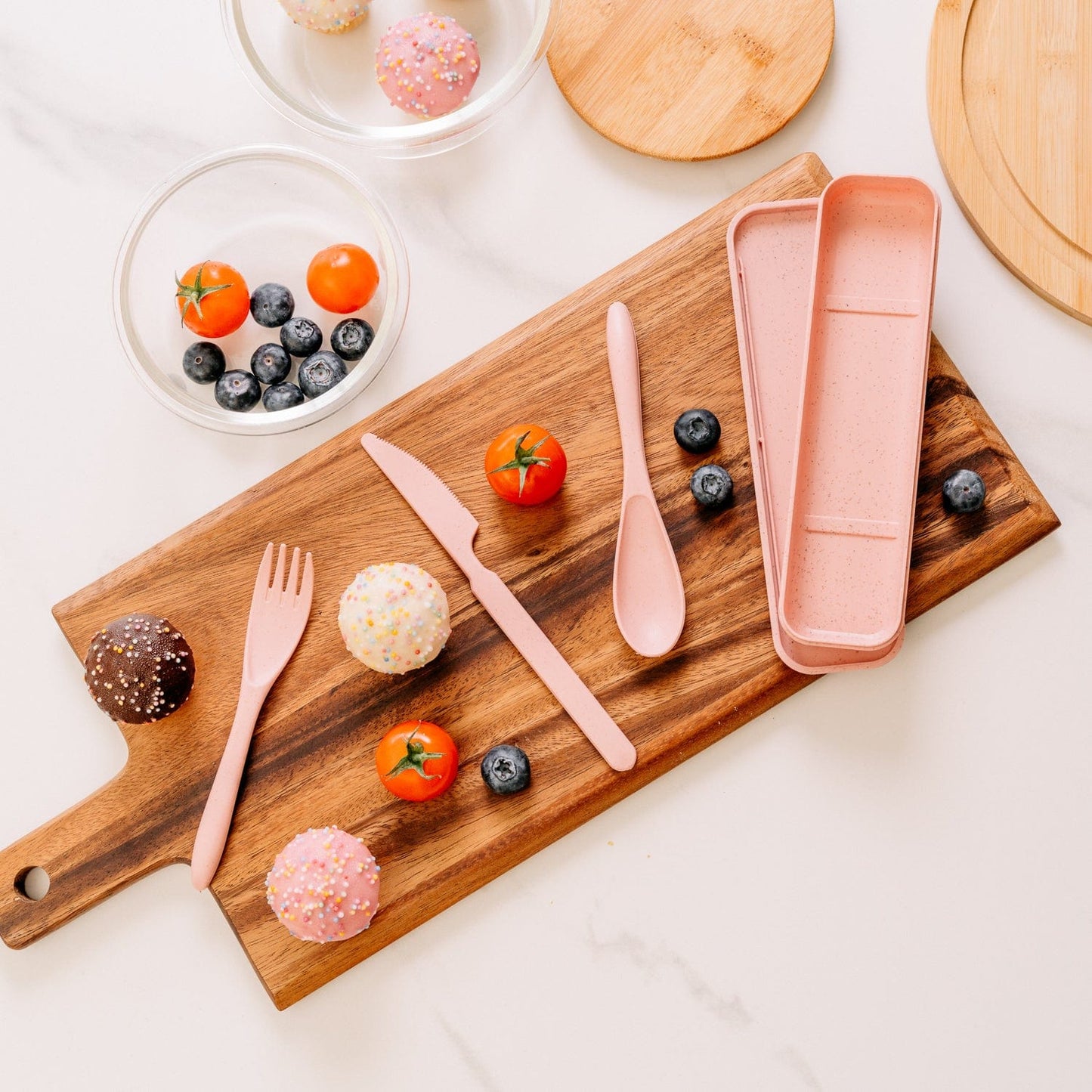 Living Today cutlery set Clevinger Reusable Wheat Straw Fibre Cutlery Set with Case - Pink