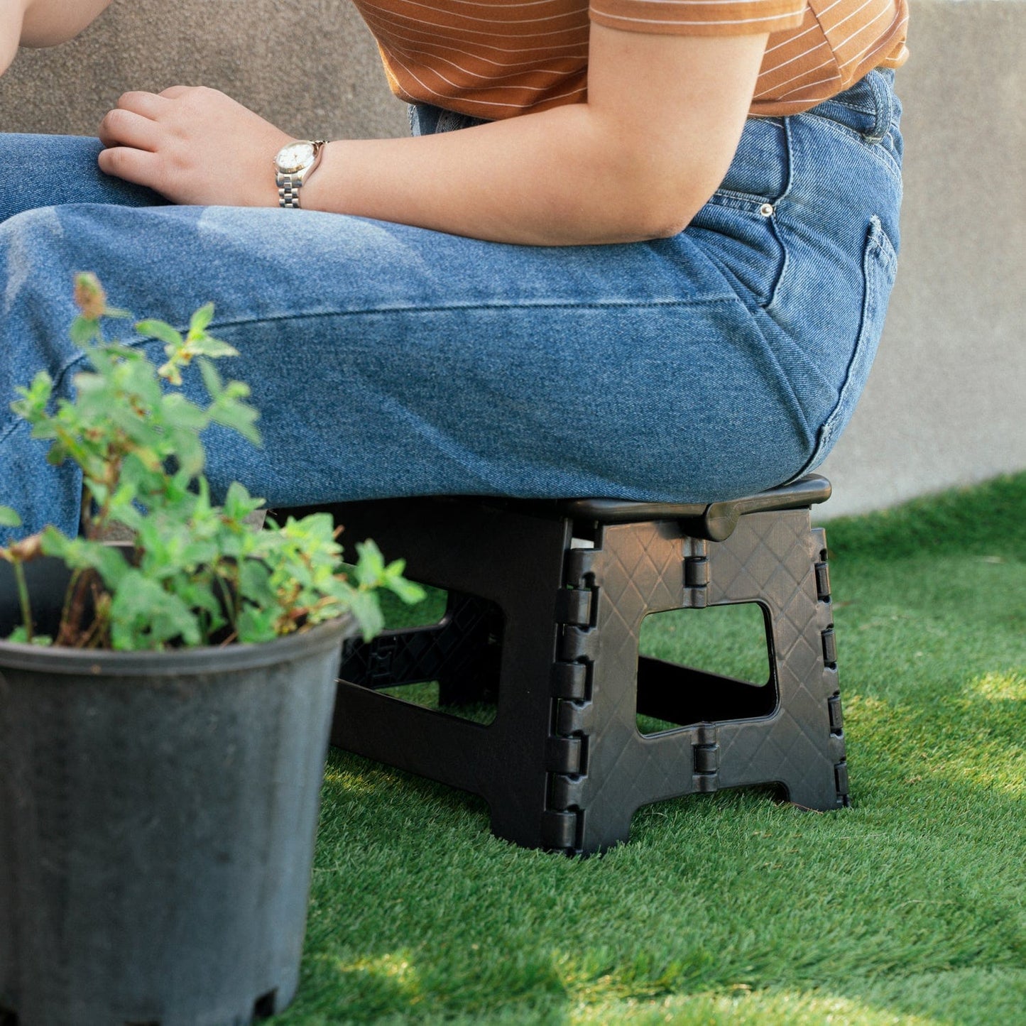 Living Today Plastic Folding Stool Portable Chair Outdoor Camping Black