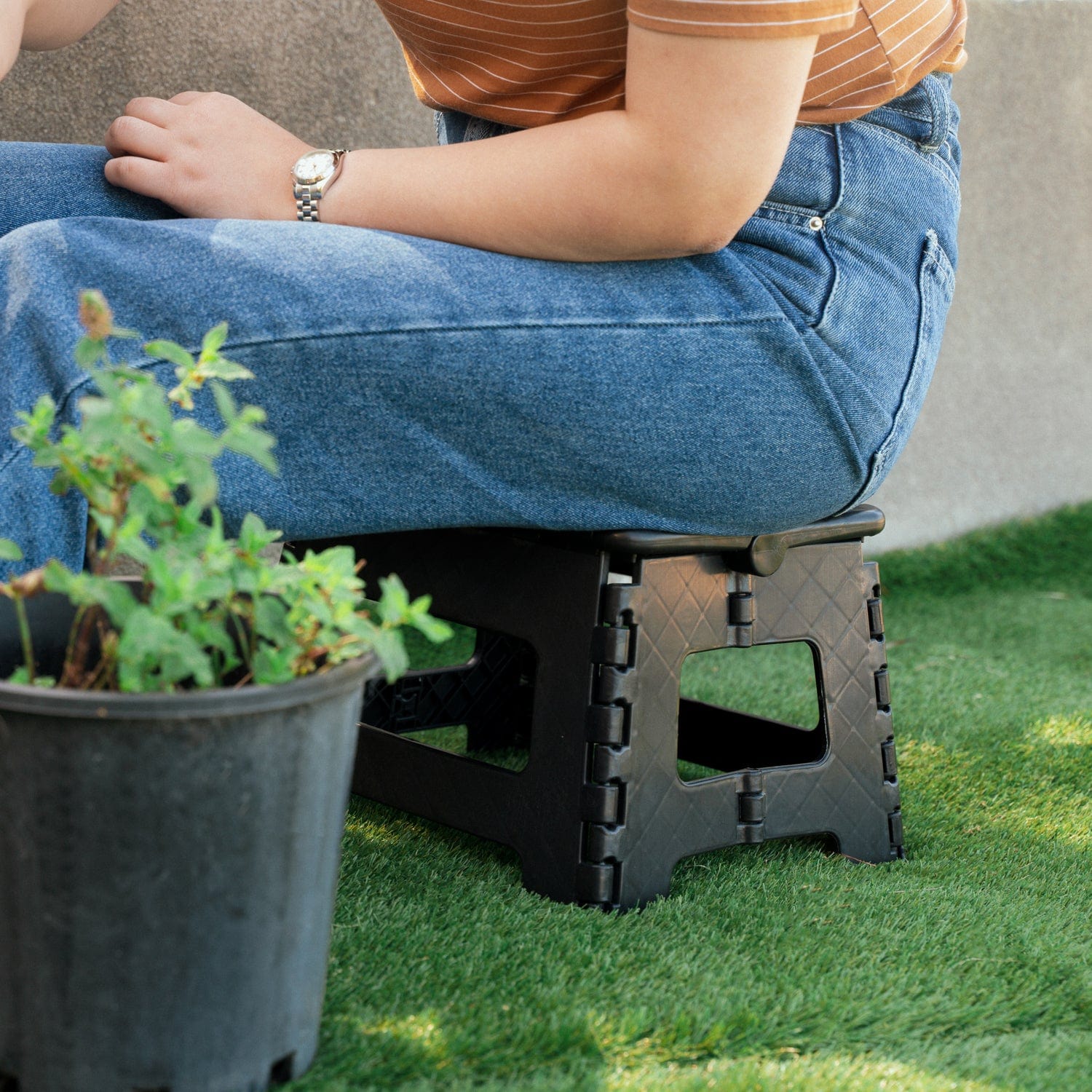 Living Today Plastic Folding Stool Portable Chair Outdoor Camping Black