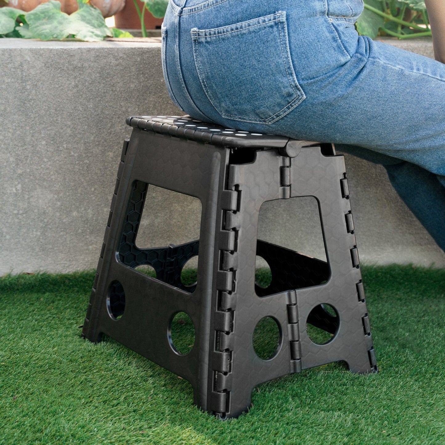 Living Today Large Plastic Folding Stool Portable Chair Outdoor Camping Black