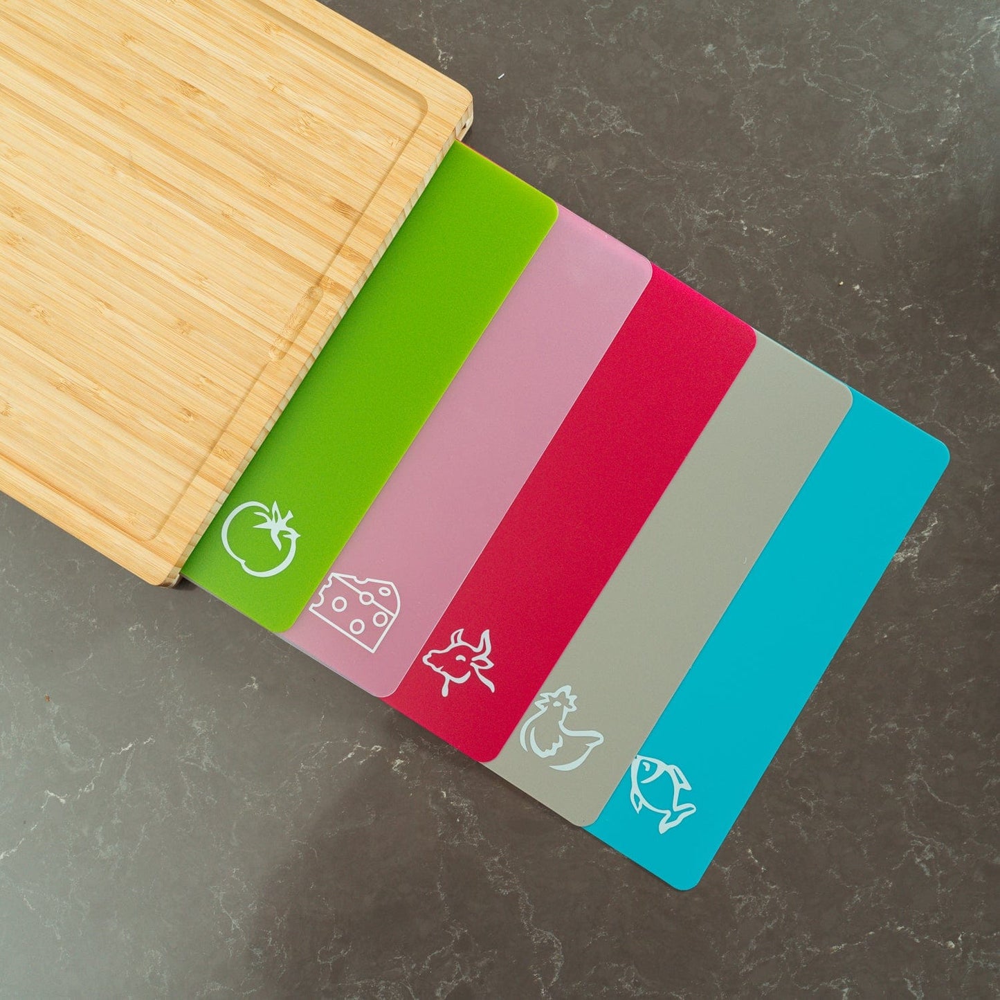 Living Today chopping board Bamboo Chopping Board with set of 5 Color-Coded Flexible Cutting Mats