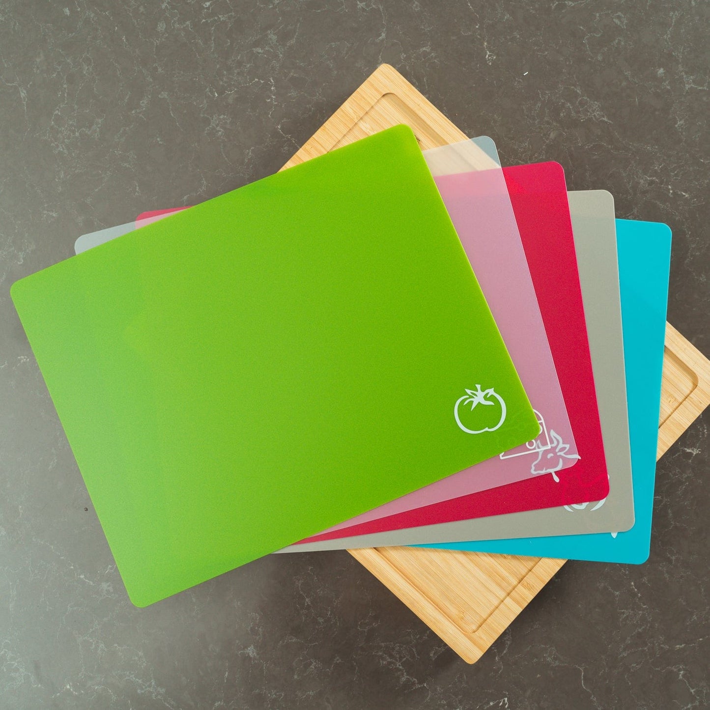 Living Today chopping board Bamboo Chopping Board with set of 5 Color-Coded Flexible Cutting Mats
