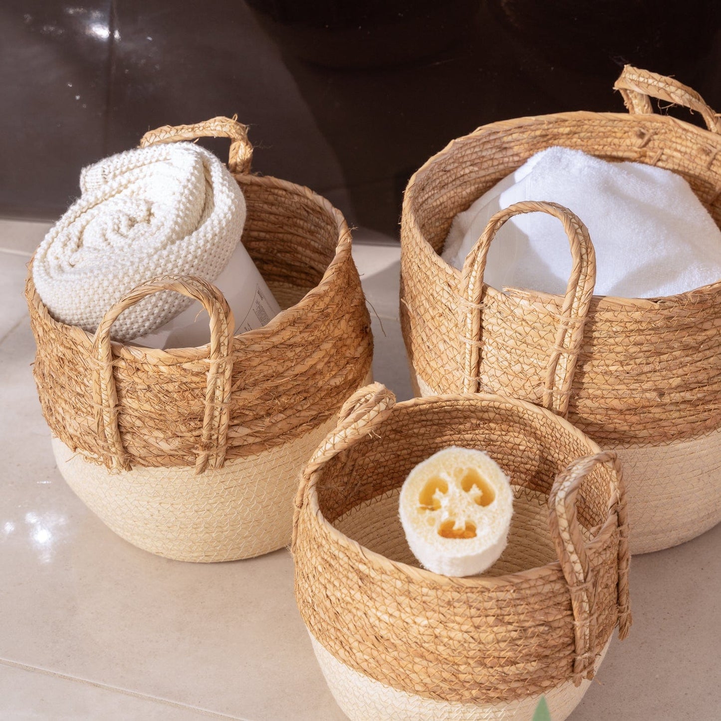 LIVINGTODAY 3 Piece Cotton Rope Stripe Carry Handles Storage Baskets Set