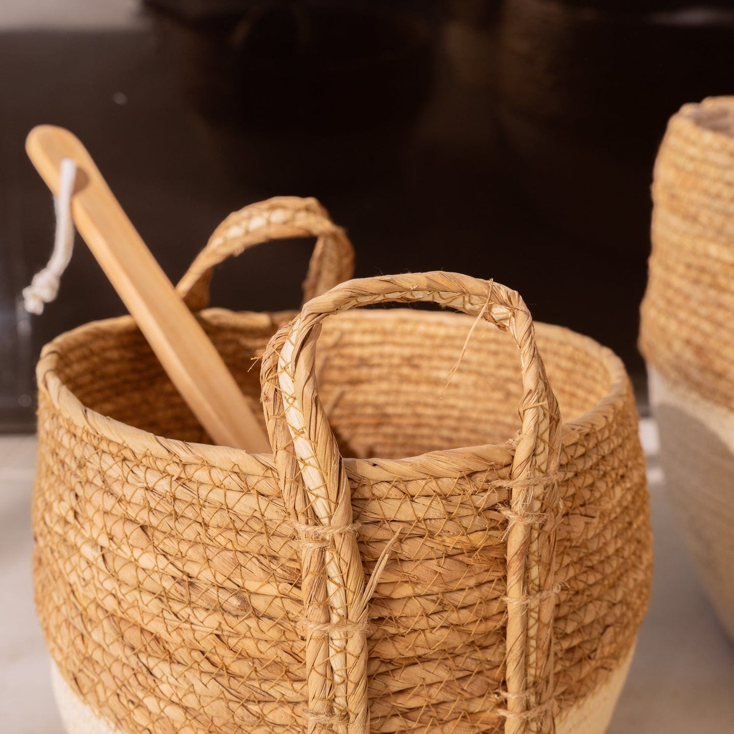LIVINGTODAY 3 Piece Cotton Rope Stripe Carry Handles Storage Baskets Set