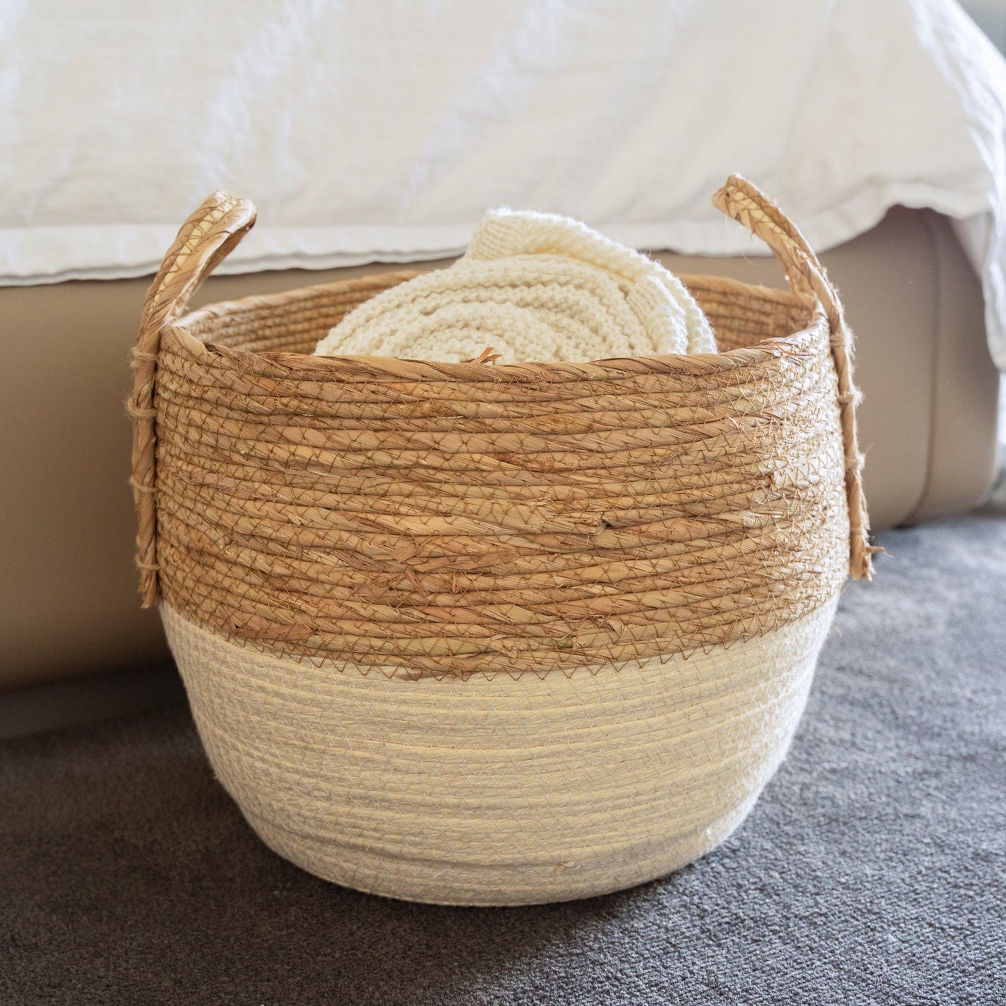 LIVINGTODAY 3 Piece Cotton Rope Stripe Carry Handles Storage Baskets Set