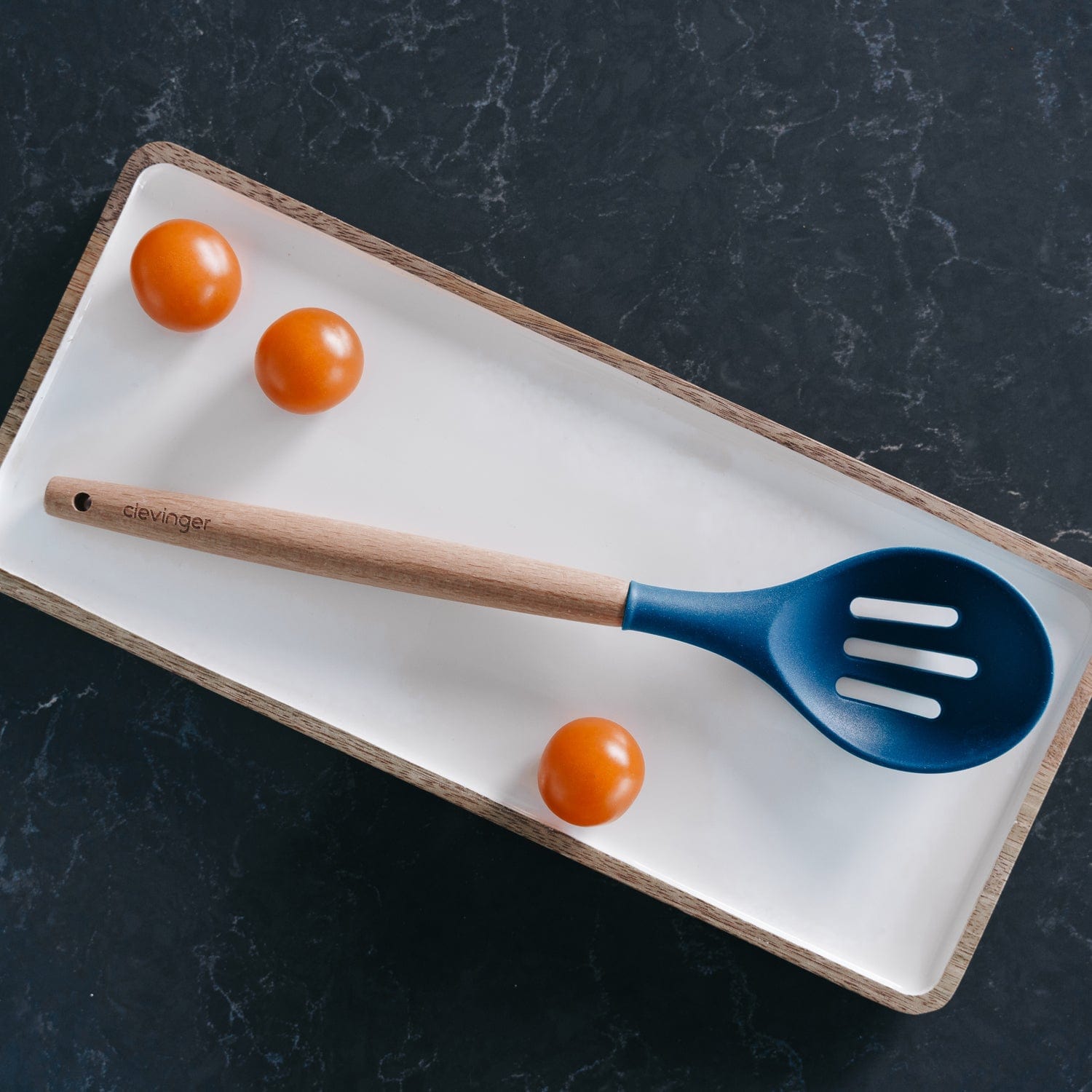 Clevinger 2pcs Beechwood & silicone slotted spoon navy