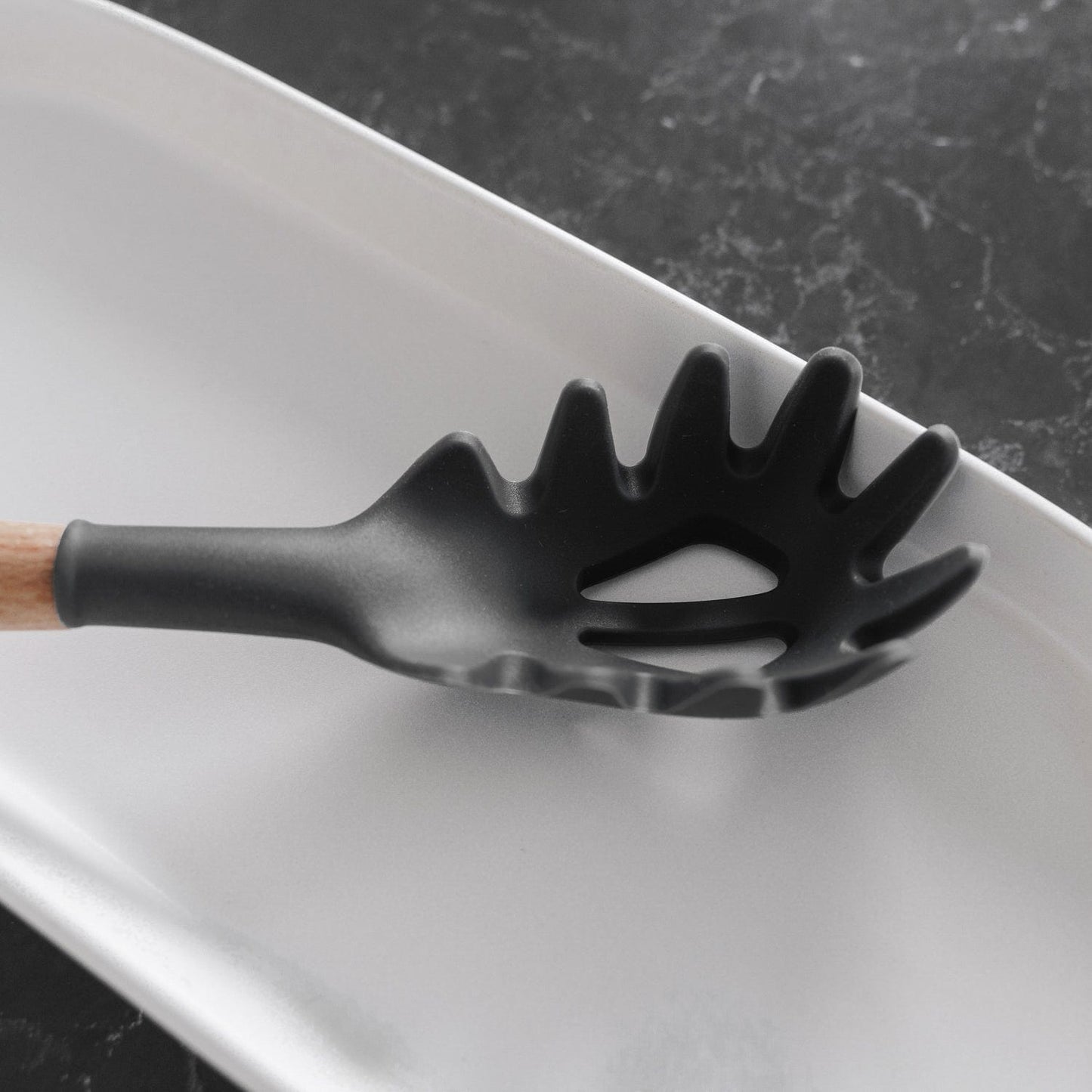 Clevinger cookware Beechwood & Silicone Kitchen Serving Utensils Set - Ladle/Pasta Server/Tongs/Slotted Spoon - Charcoal