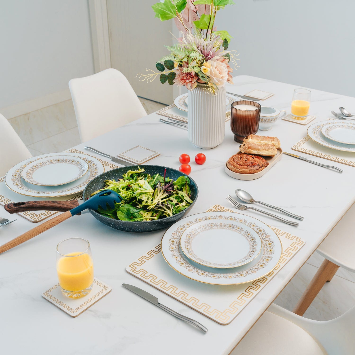 Clevinger dining placemat Clevinger 8 pcs MDF Placemats and Coasters Gold Border