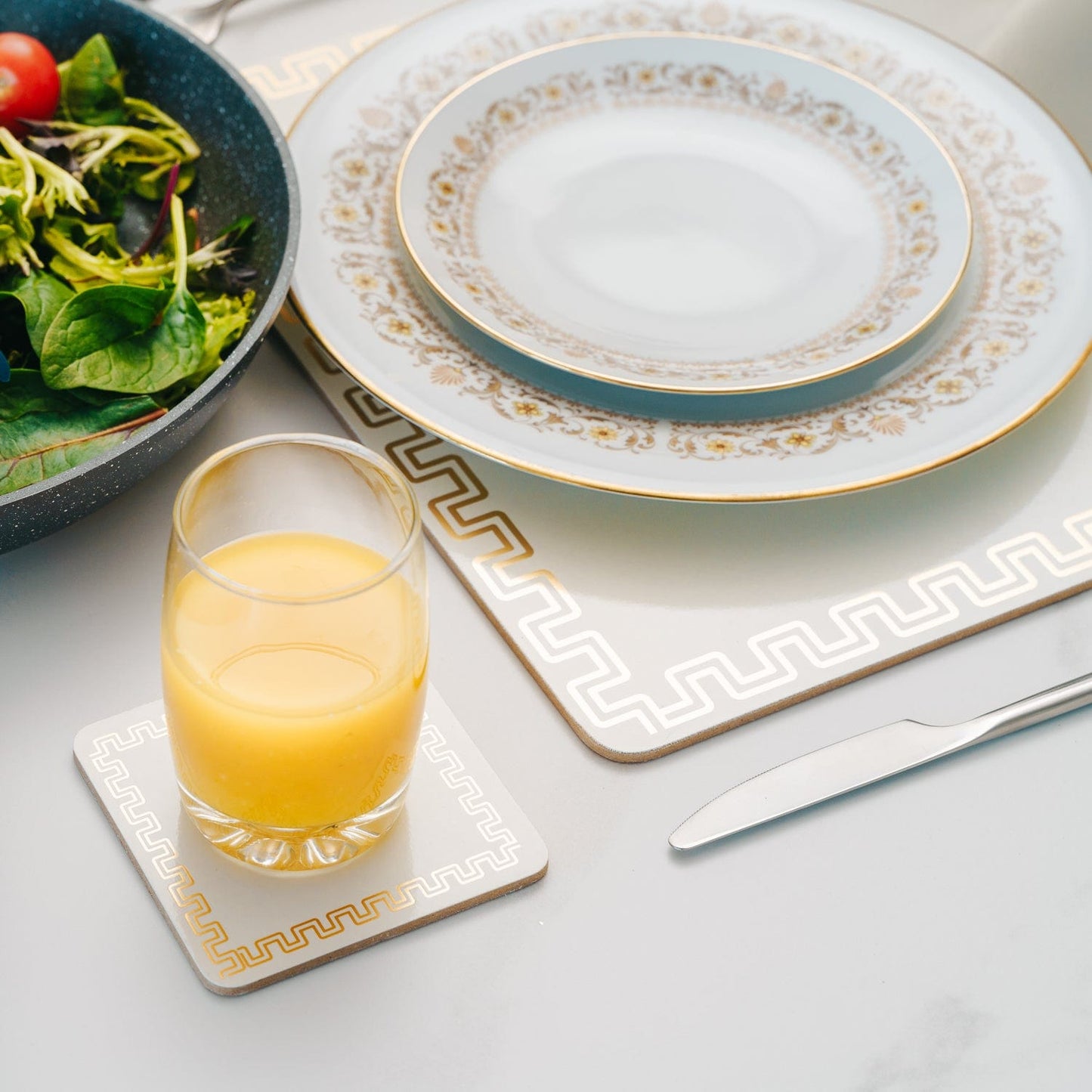 Clevinger dining coster Clevinger Set of 4 MDF Coasters Gold Border