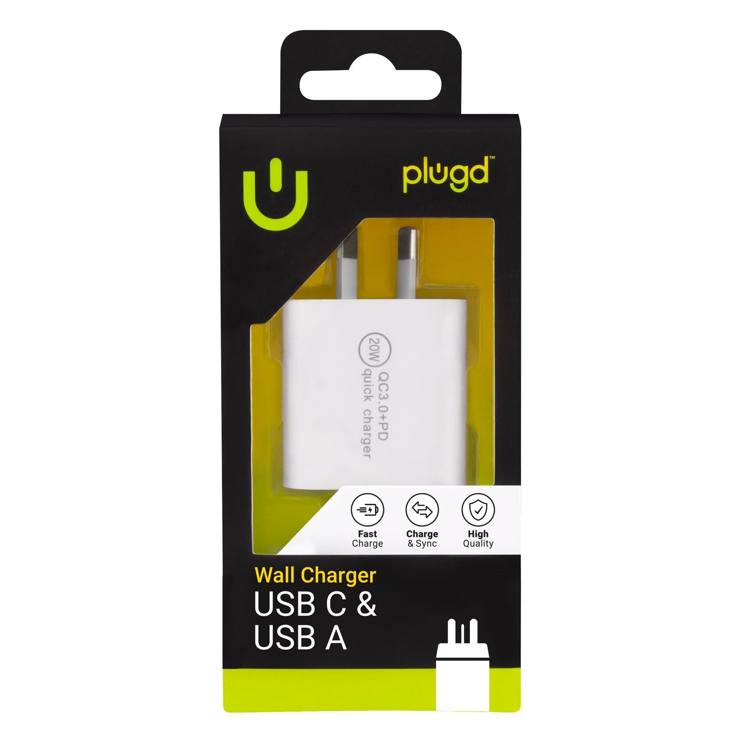 plugd wall charger 20W USB C & USB A Fast Charging Wall Charger + 1M USB C to USB C Cable