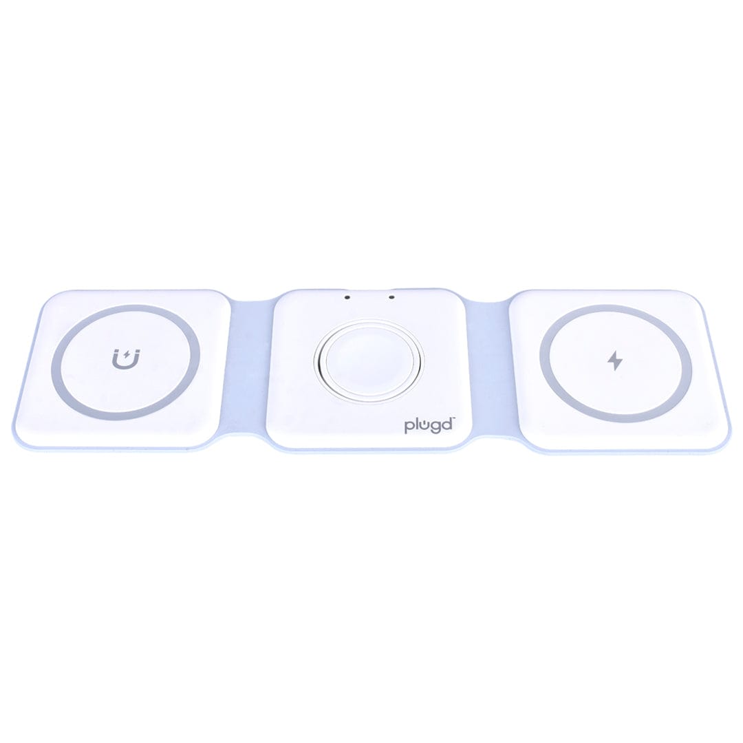 plugd USB charger 3 in 1 Wireless 15W Qi Fast Charging Foldable Station for Apple Mag Safe