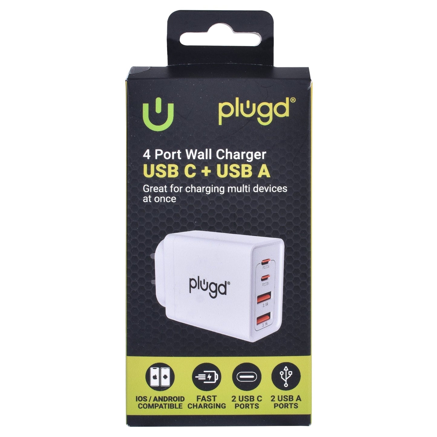 plugd USB charger 4 PORT WALL CHARGER USB C+USB A