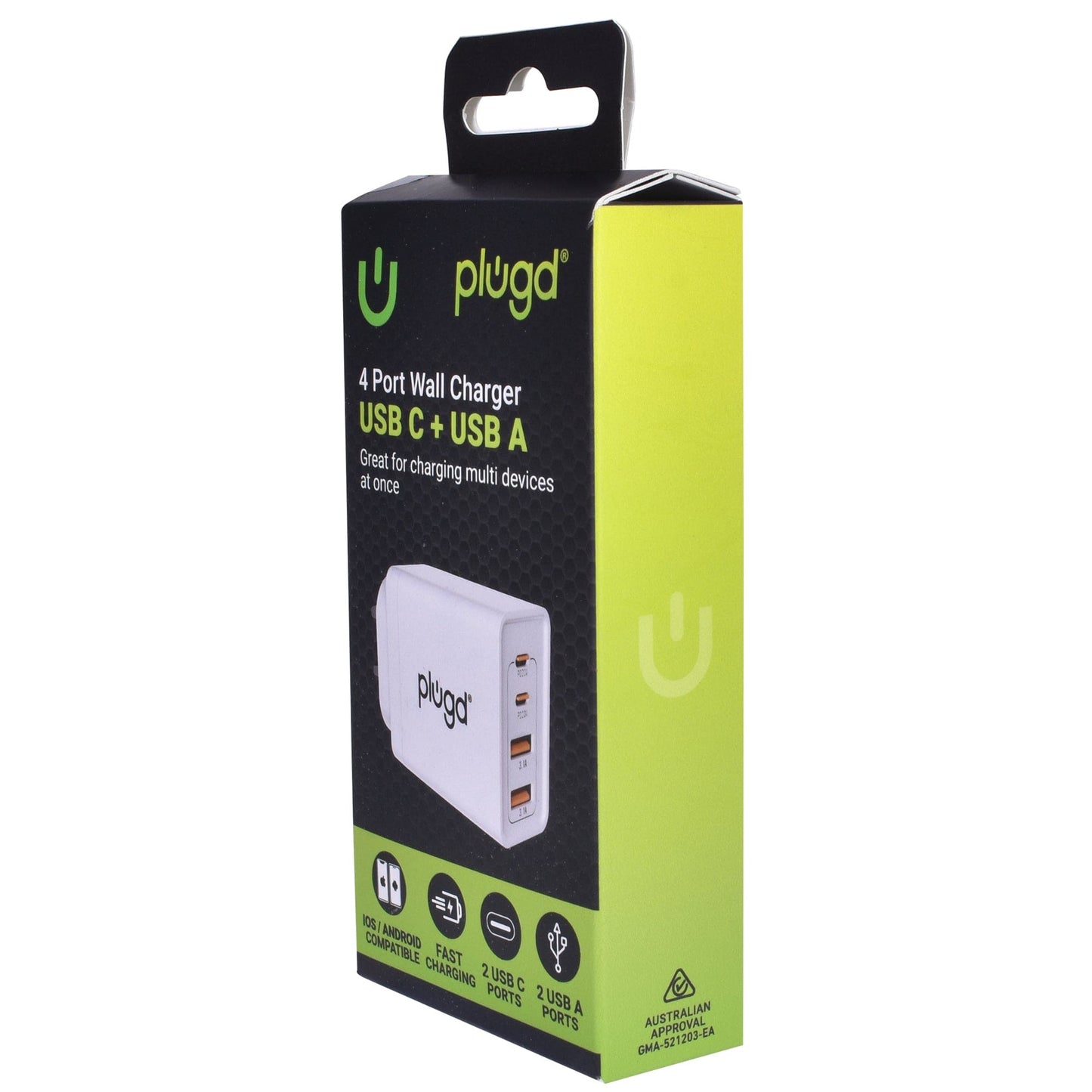 plugd USB charger 4 PORT WALL CHARGER USB C+USB A