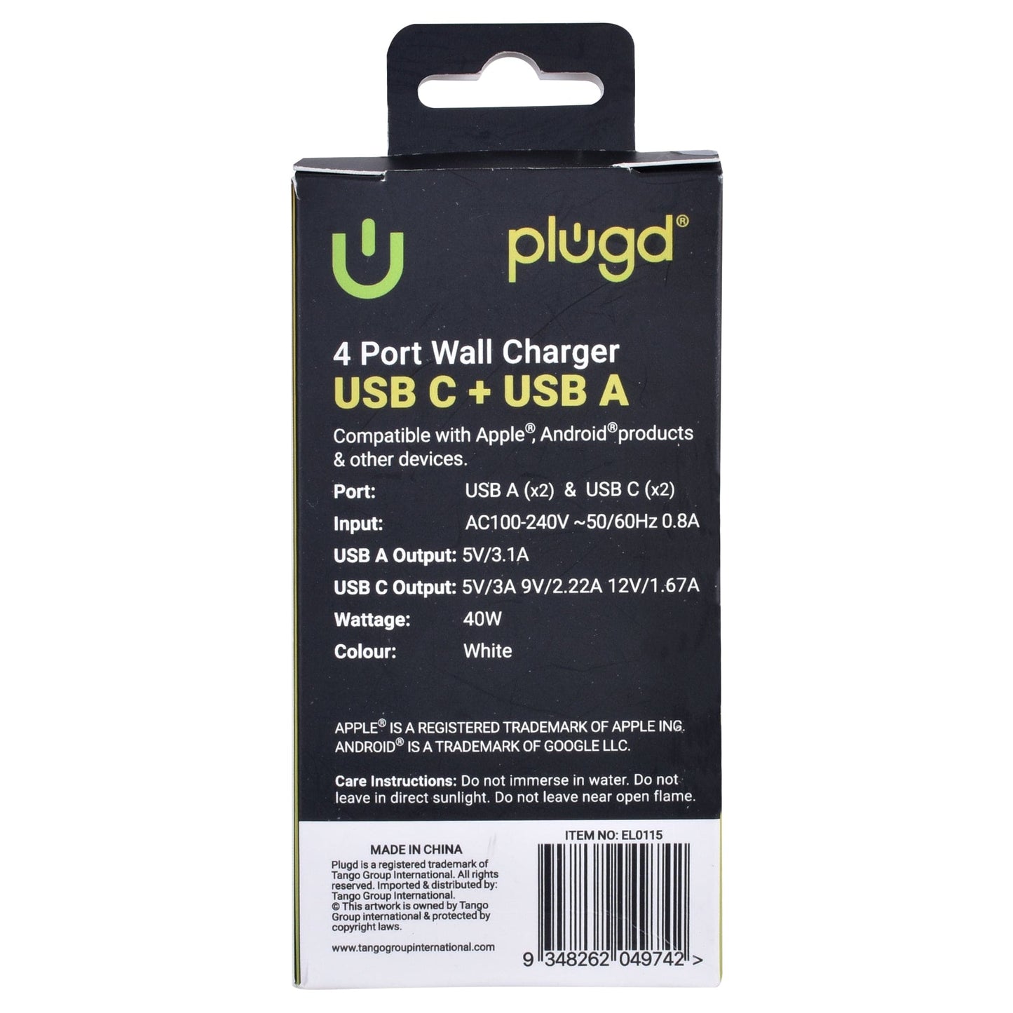 plugd USB charger 4 PORT WALL CHARGER USB C+USB A