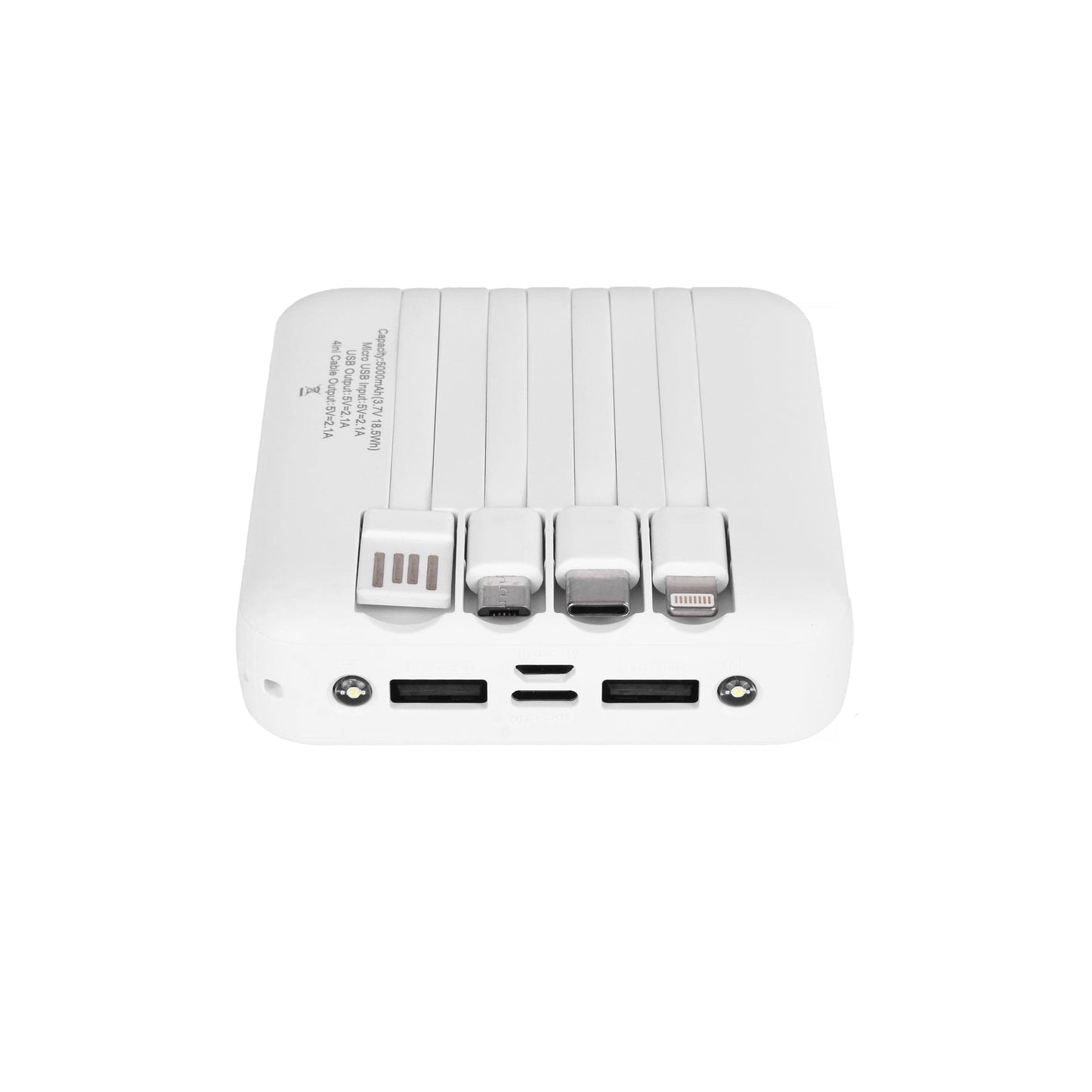 plugd power bank 5000mAh Fast Charge Power Bank with 4 Built-in Cables and LED Lights