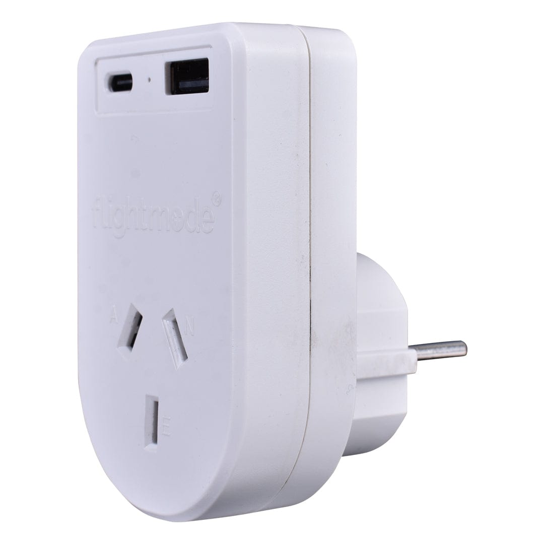 Flightmode travel adptor Flightmode Outbound AU/NZ to EUROPE/BALI Travel Adaptor with USB Type C & A