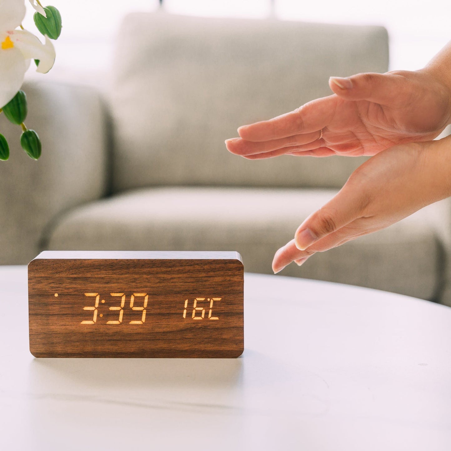 Living Today Gifts and Novelties Contemporary Digital Alarm Clock & Thermometer with LED Display Medium Wood Tone