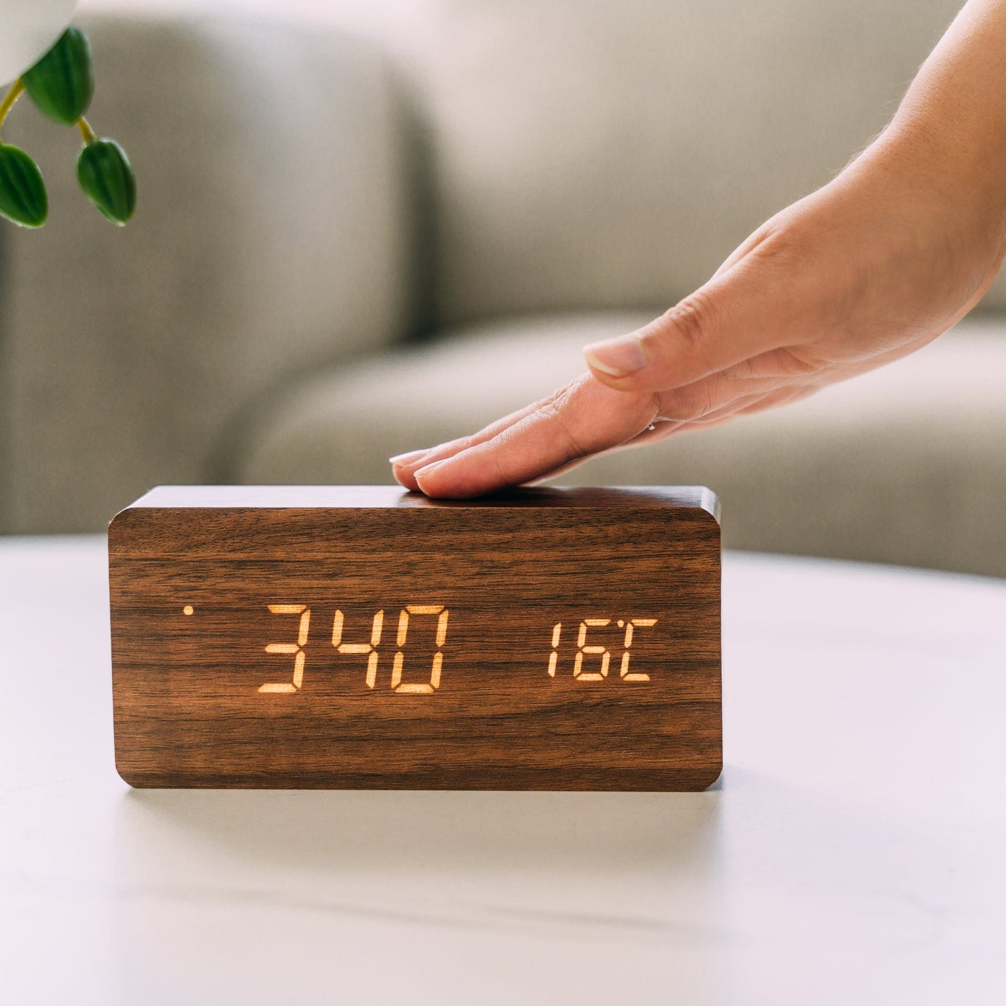 Living Today Gifts and Novelties Contemporary Digital Alarm Clock & Thermometer with LED Display Medium Wood Tone