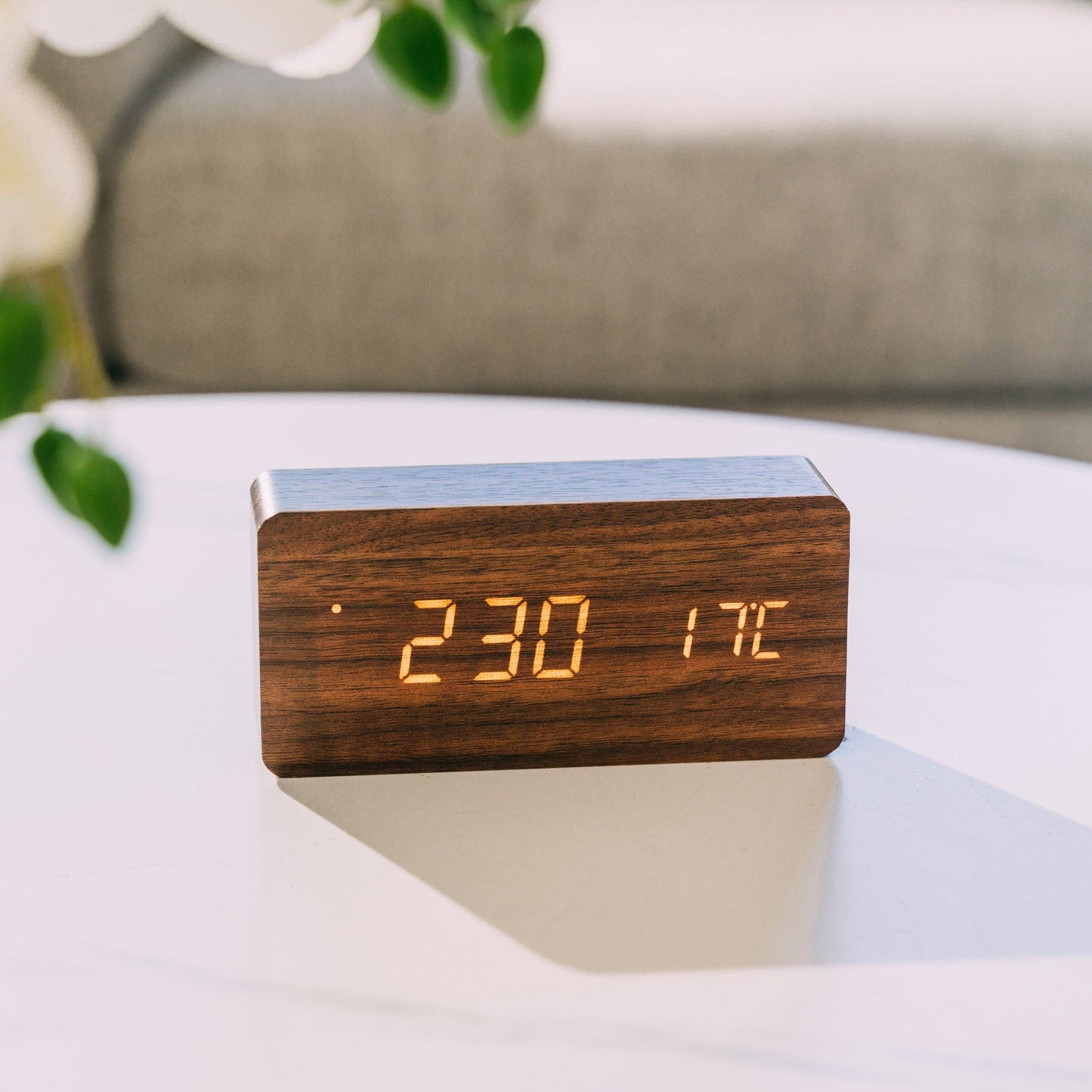 Living Today Gifts and Novelties Contemporary Digital Alarm Clock & Thermometer with LED Display Medium Wood Tone