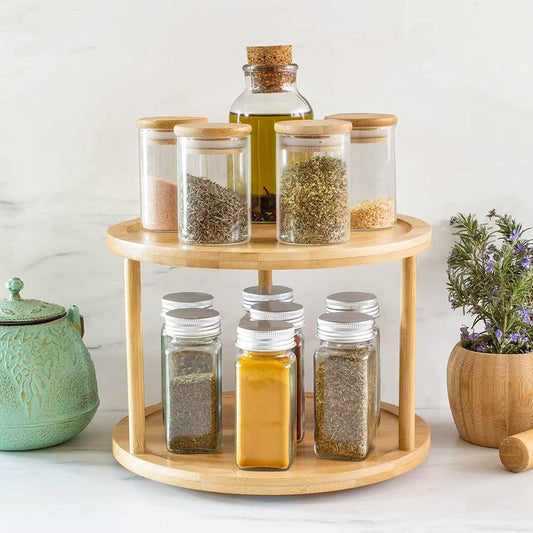 Clevinger Bamboo Lazy Susan 2 Tier Rotating Spice Rack Turnable Kitchen Shelf Bamboo Organiser