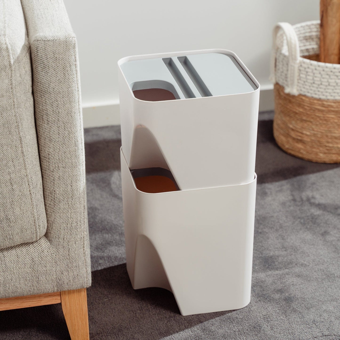 Living Today kitchenware 2 Pcs 12L+18L Stackable Plastic Kitchen Trash Bin Household Classification Storage Box