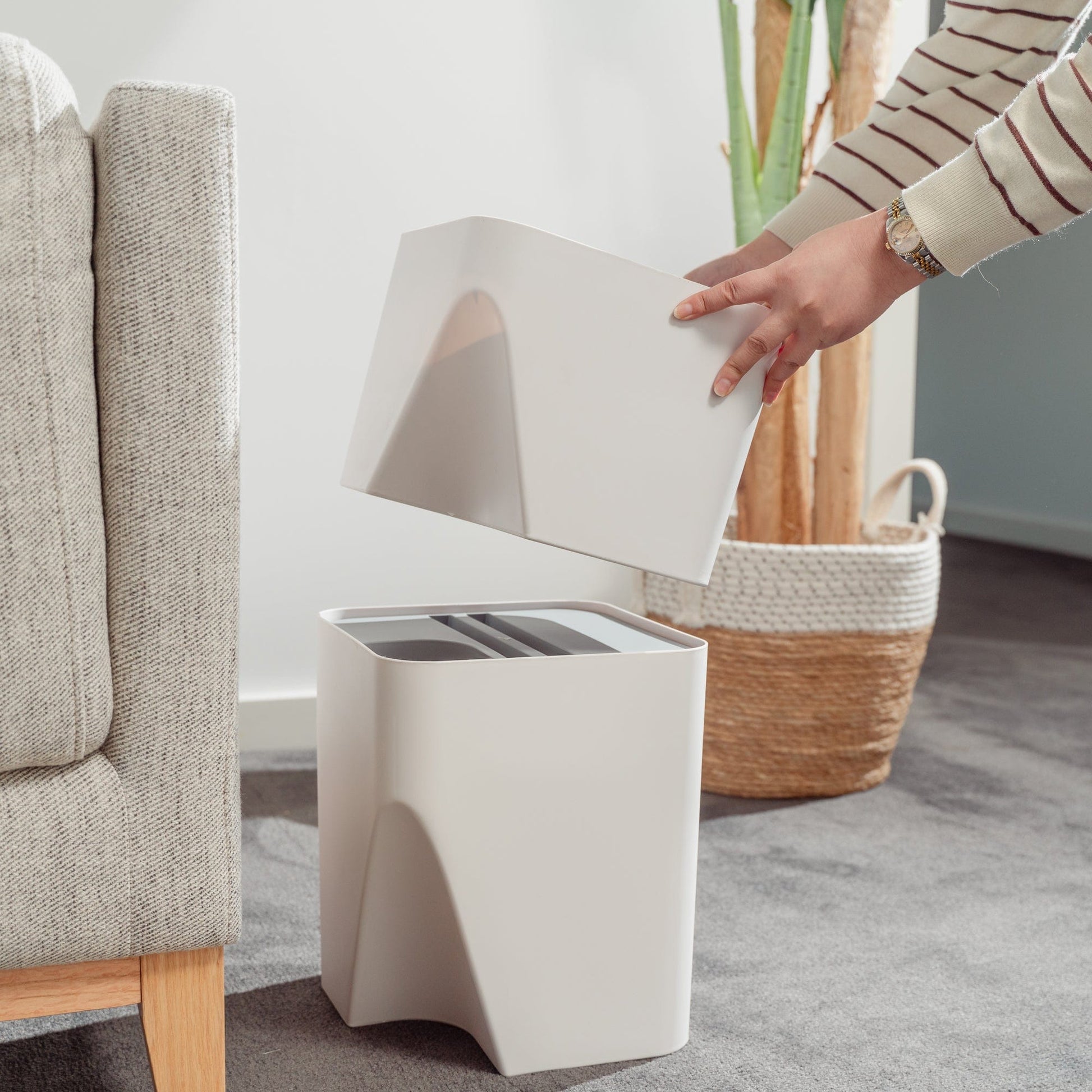 Living Today kitchenware 2 Pcs 12L+18L Stackable Plastic Kitchen Trash Bin Household Classification Storage Box