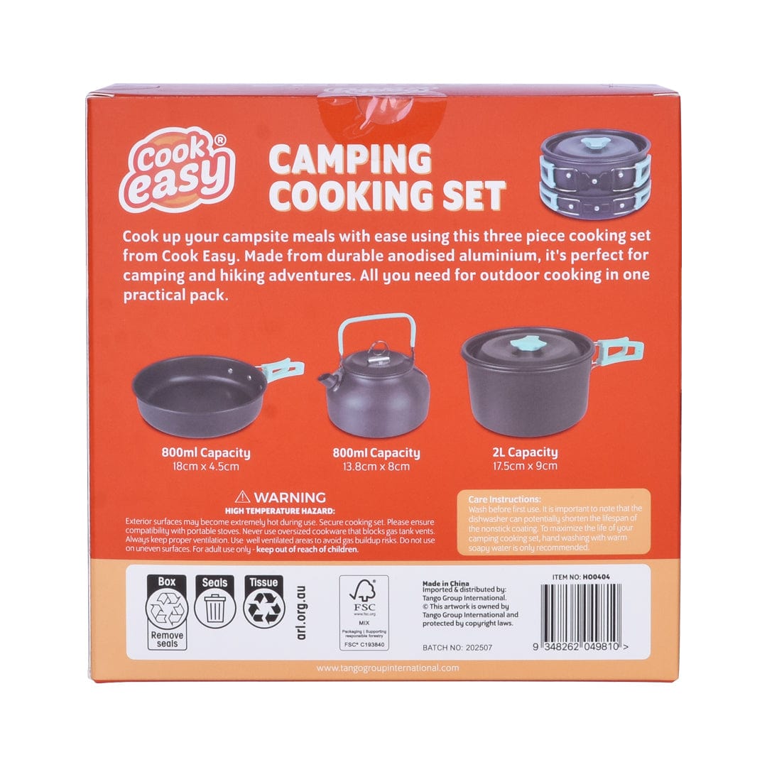 Cookeasy 3Pcs Camping Cooking Set – Lightweight Anodised Aluminium Outdoor Cookware Kit with Heat-Resistant Handles