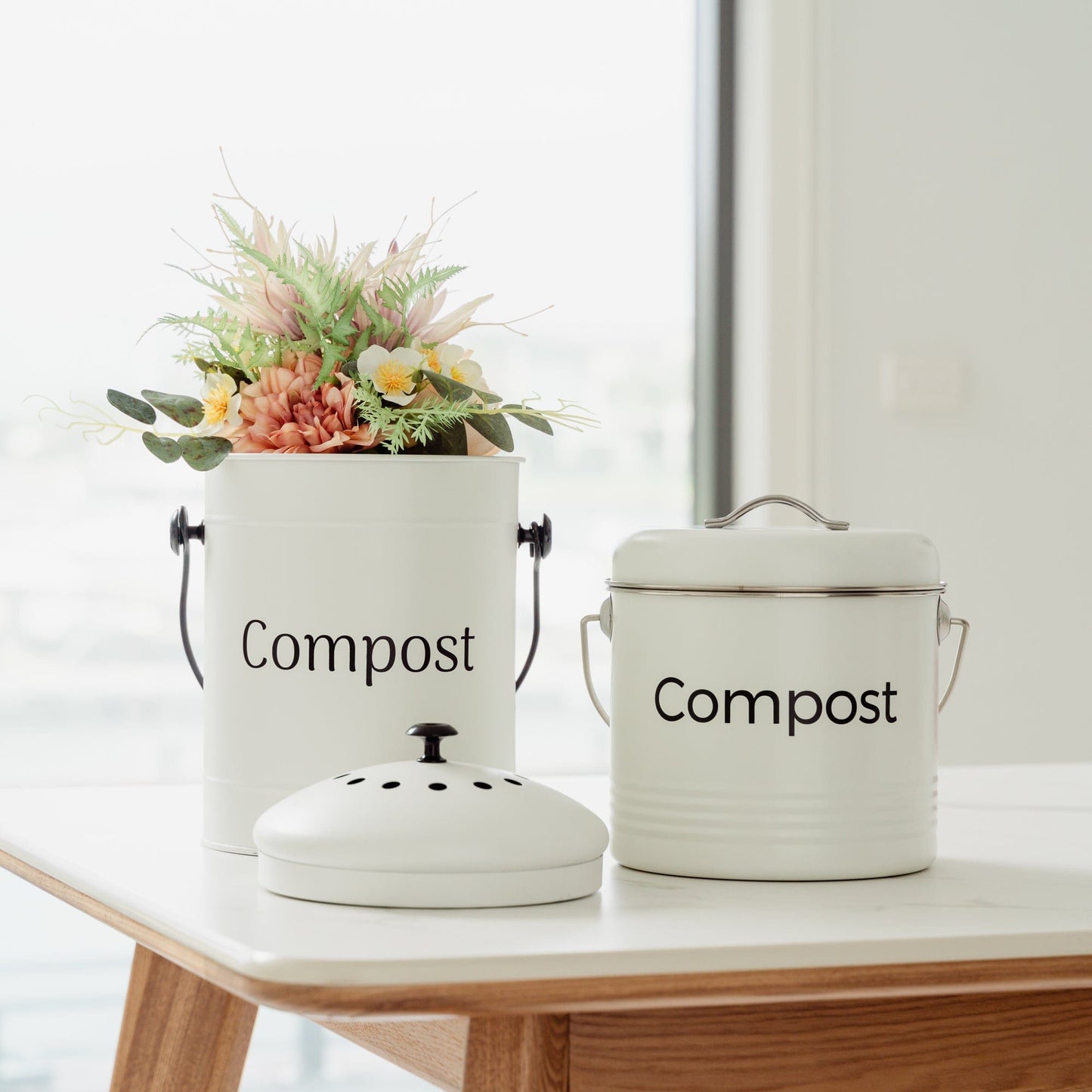Living Today Kitchen 5L Kitchen Bench Compost Bin with 6 Replacement Activated Carbon Filters