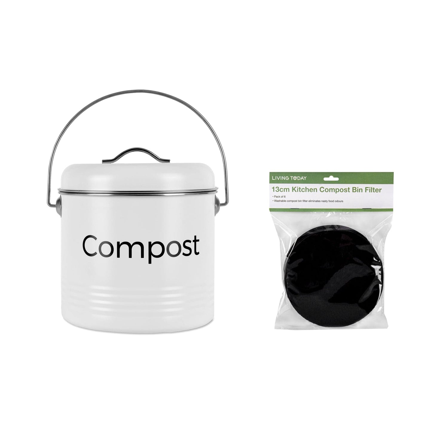 Living Today Kitchen 3.5L Kitchen Bench Compost Bin with 6 Replacement Activated Carbon Filters