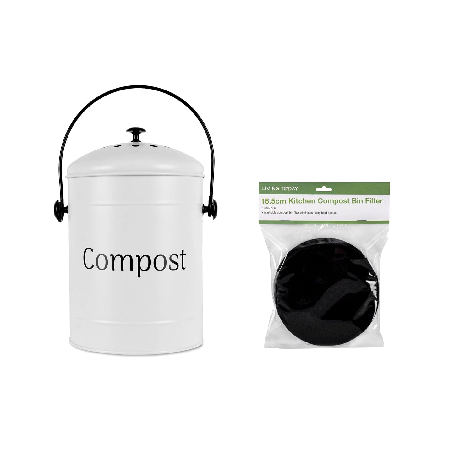 Living Today Kitchen 5L Kitchen Bench Compost Bin with 6 Replacement Activated Carbon Filters