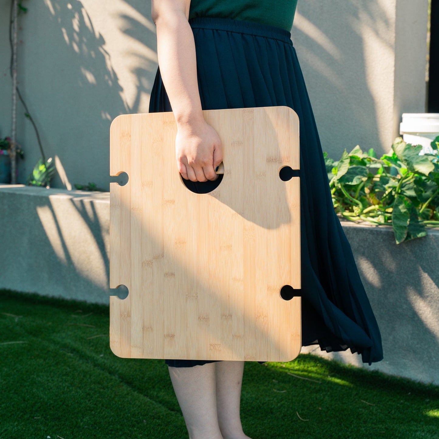 Living Today Bamboo Bamboo Foldable Picnic Table Tray with Wine and Glass Holders