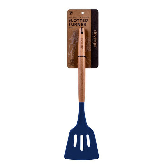 Clevinger cookware 2pcs Beechwood & silicone slotted turner navy