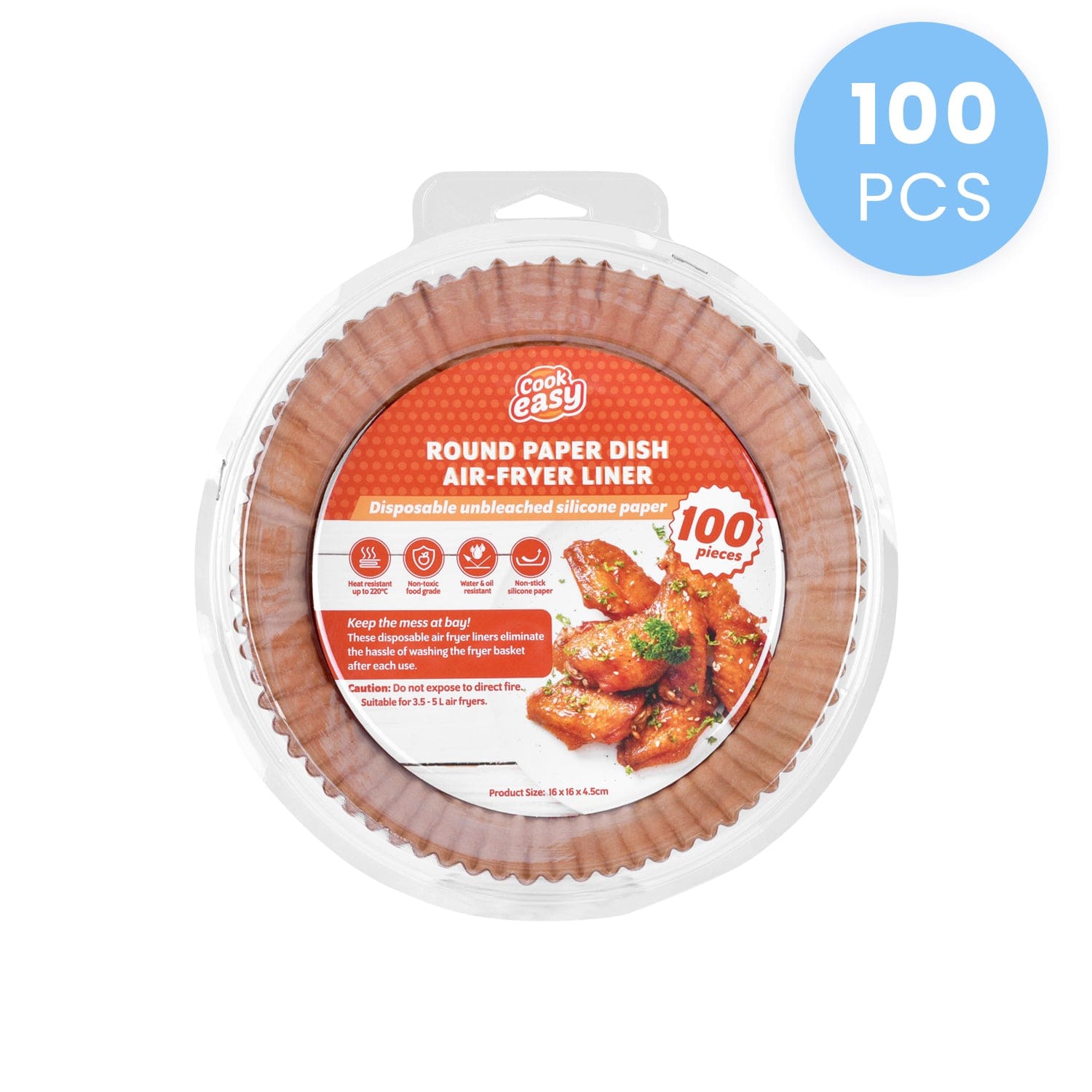 COOK EASY Air Fryer Liner 100 Pcs 16cm Round Disposable Unbleached Silicone Paper Dish Air-fryer Liner
