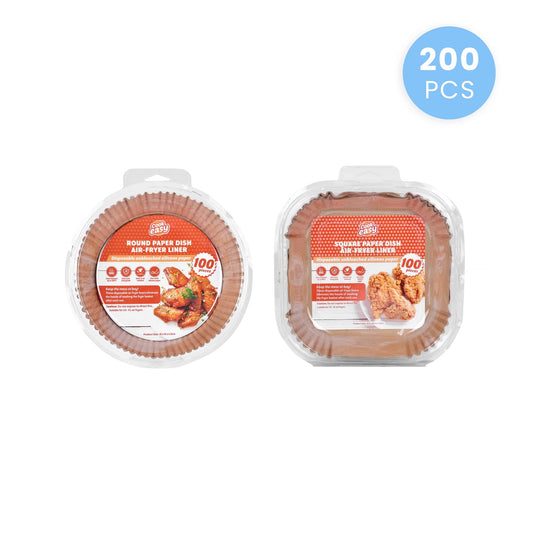COOK EASY Air Fryer Liner 200 Pcs Disposable Unbleached Silicone Paper Dish Air-fryer Liner (100 small round + 100 small square))