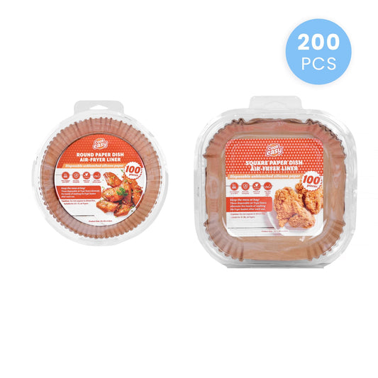 COOK EASY Air Fryer Liner 200 Pcs Disposable Unbleached Silicone Paper Dish Air-fryer Liner (100 small round + 100 large square)