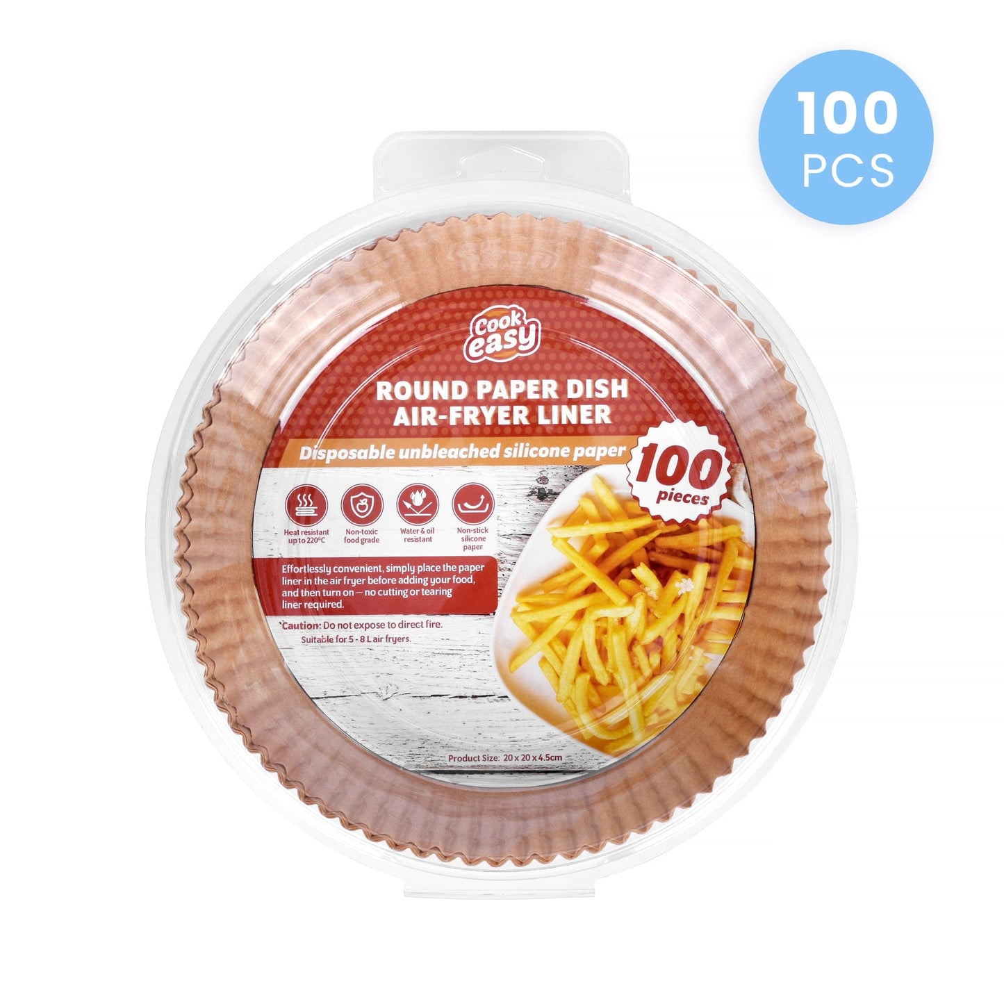 COOK EASY Air Fryer Liner 100 Pcs 20cm Round Disposable Unbleached Silicone Paper Dish Air-fryer Liner