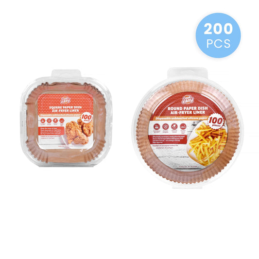 COOK EASY Air Fryer Liner 200 Pcs Disposable Unbleached Silicone Paper Dish Air-fryer Liner (100 small square + 100 large round)
