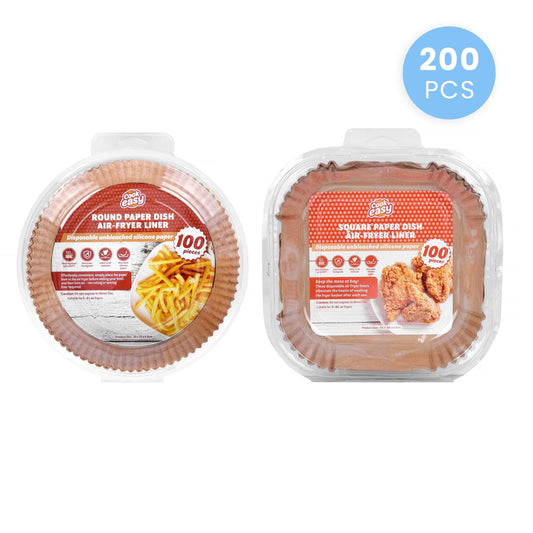 COOK EASY Air Fryer Liner 200 Pcs Disposable Unbleached Silicone Paper Dish Air-fryer Liner (100 large round + 100 large square)