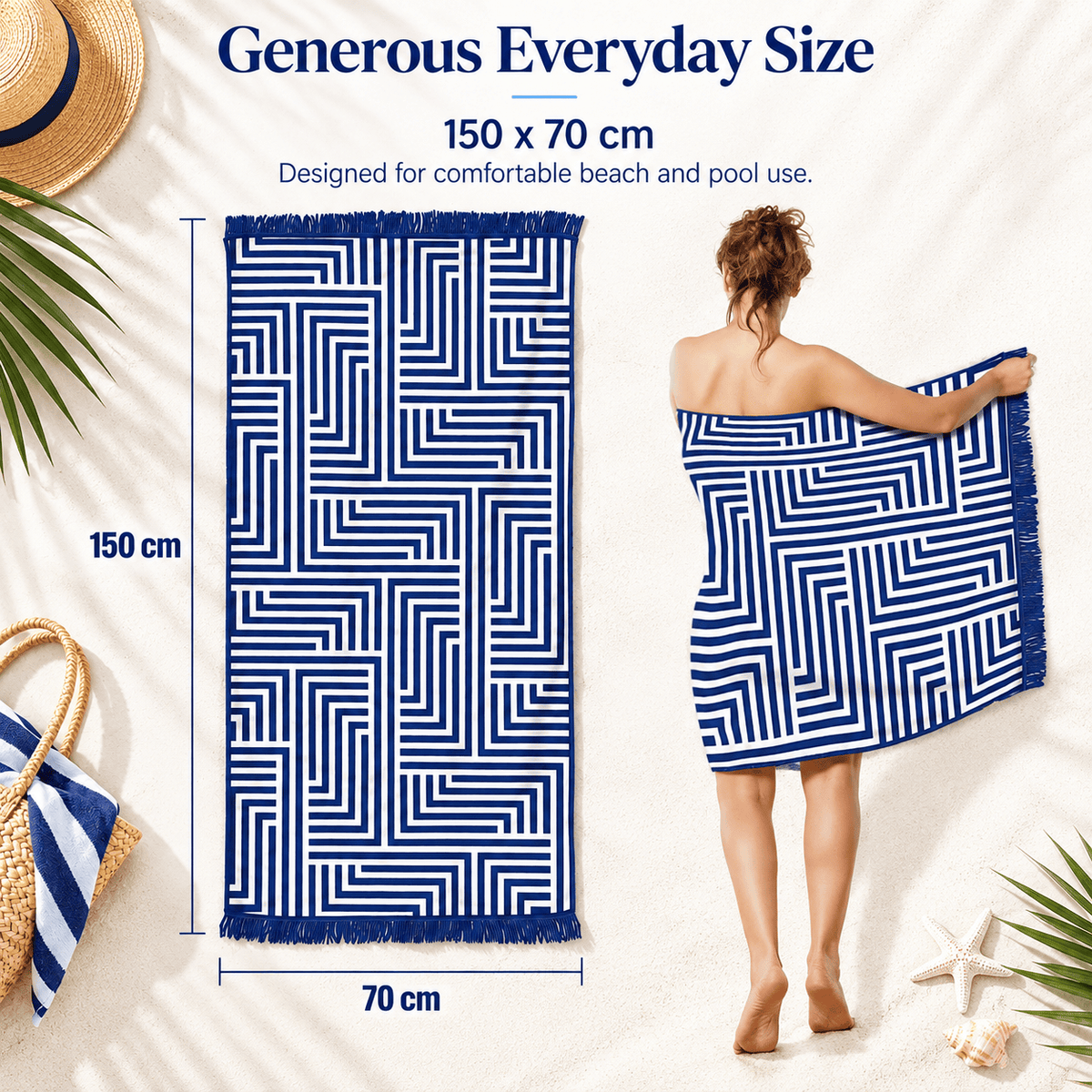 Lazy Dayz towel Rectangular Beach Towel with Tassel - Blue