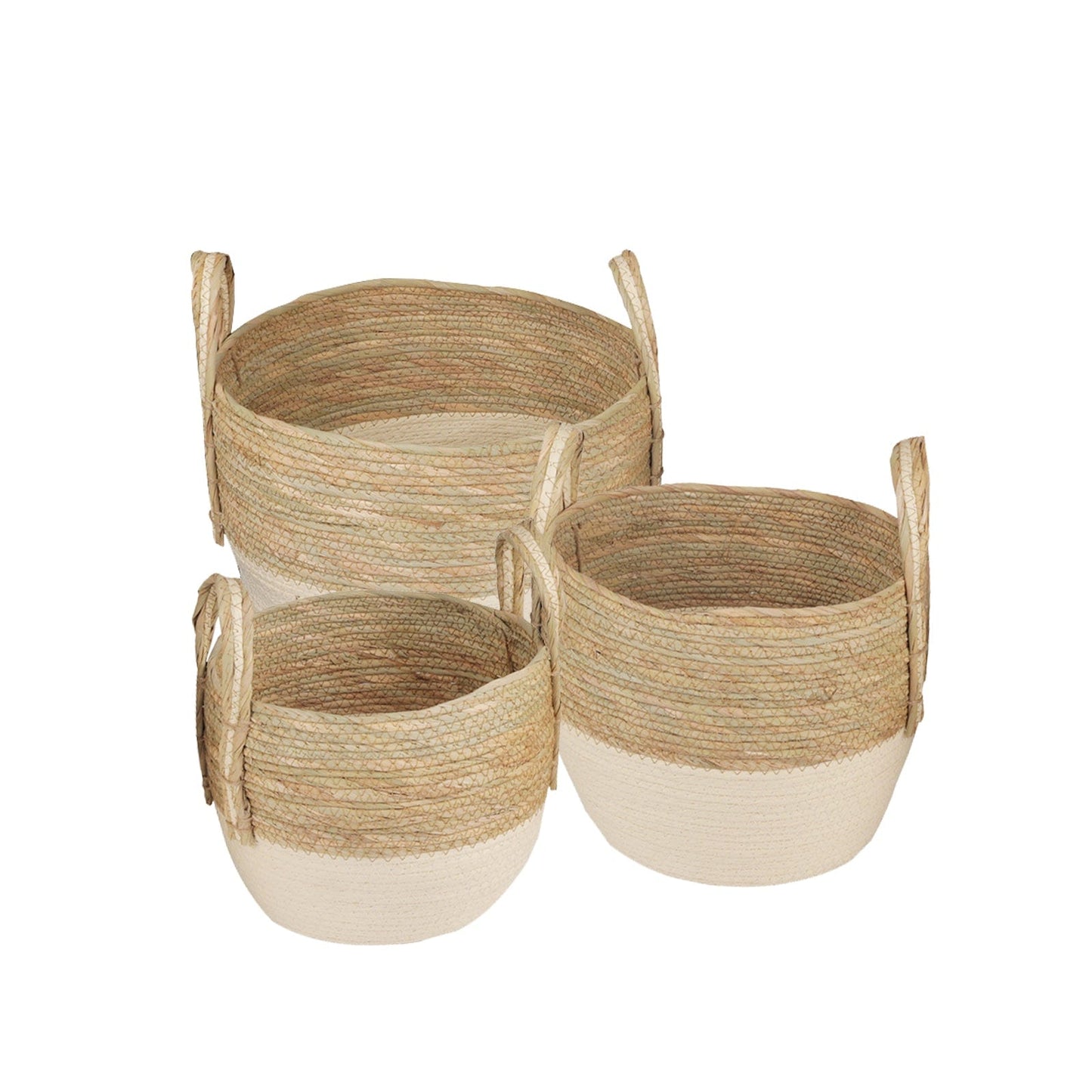 LIVINGTODAY 3 Piece Cotton Rope Stripe Carry Handles Storage Baskets Set
