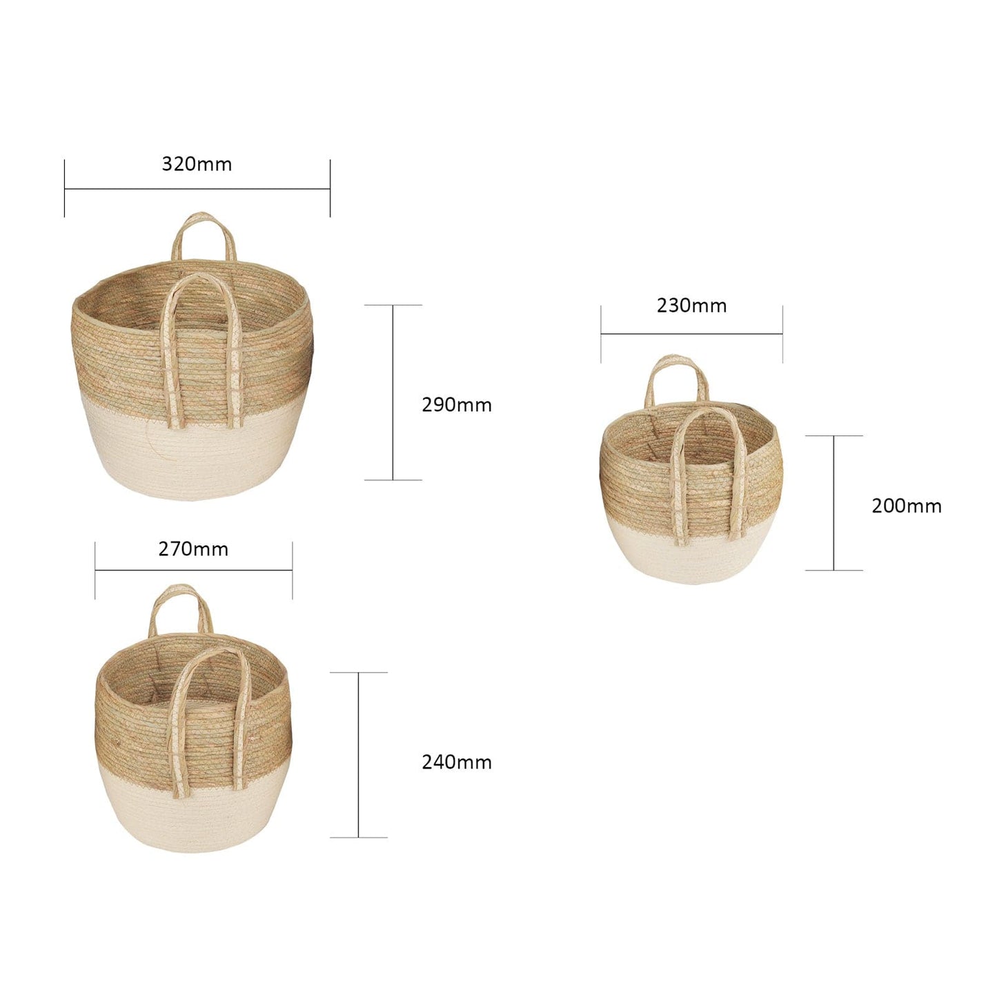 LIVINGTODAY 3 Piece Cotton Rope Stripe Carry Handles Storage Baskets Set